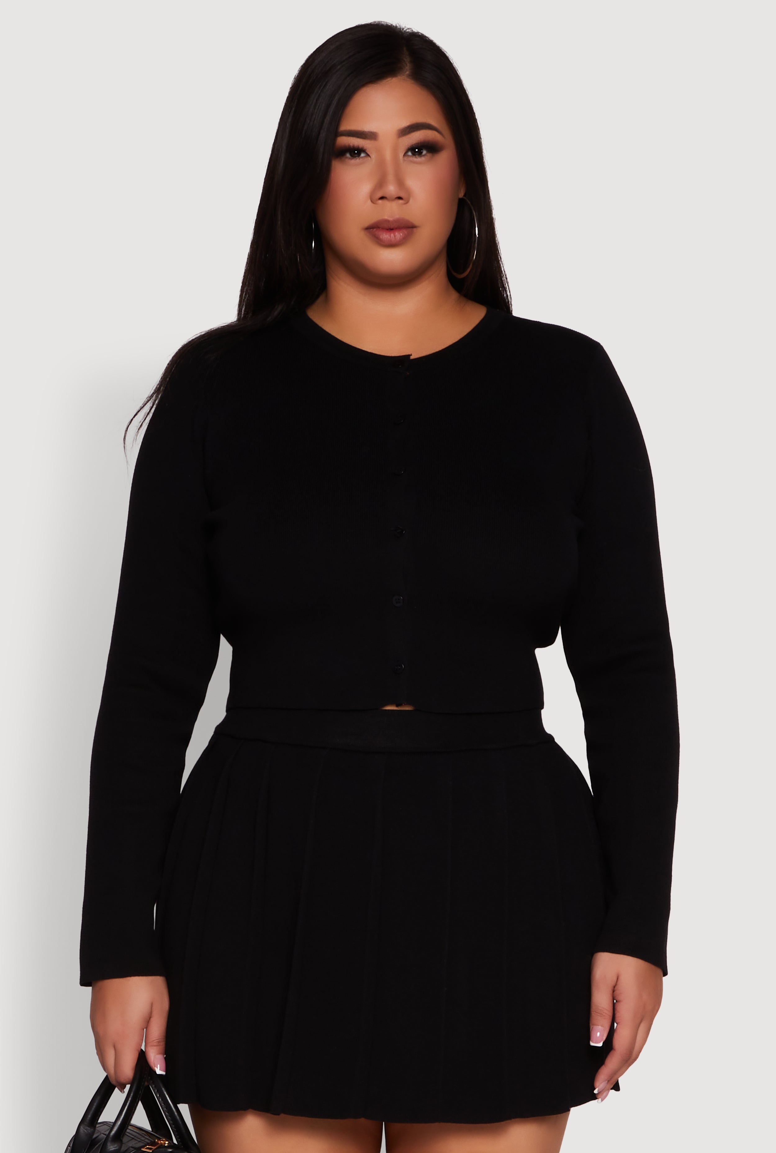 Plus Size Classic Fit Solid Button Front Cardigan