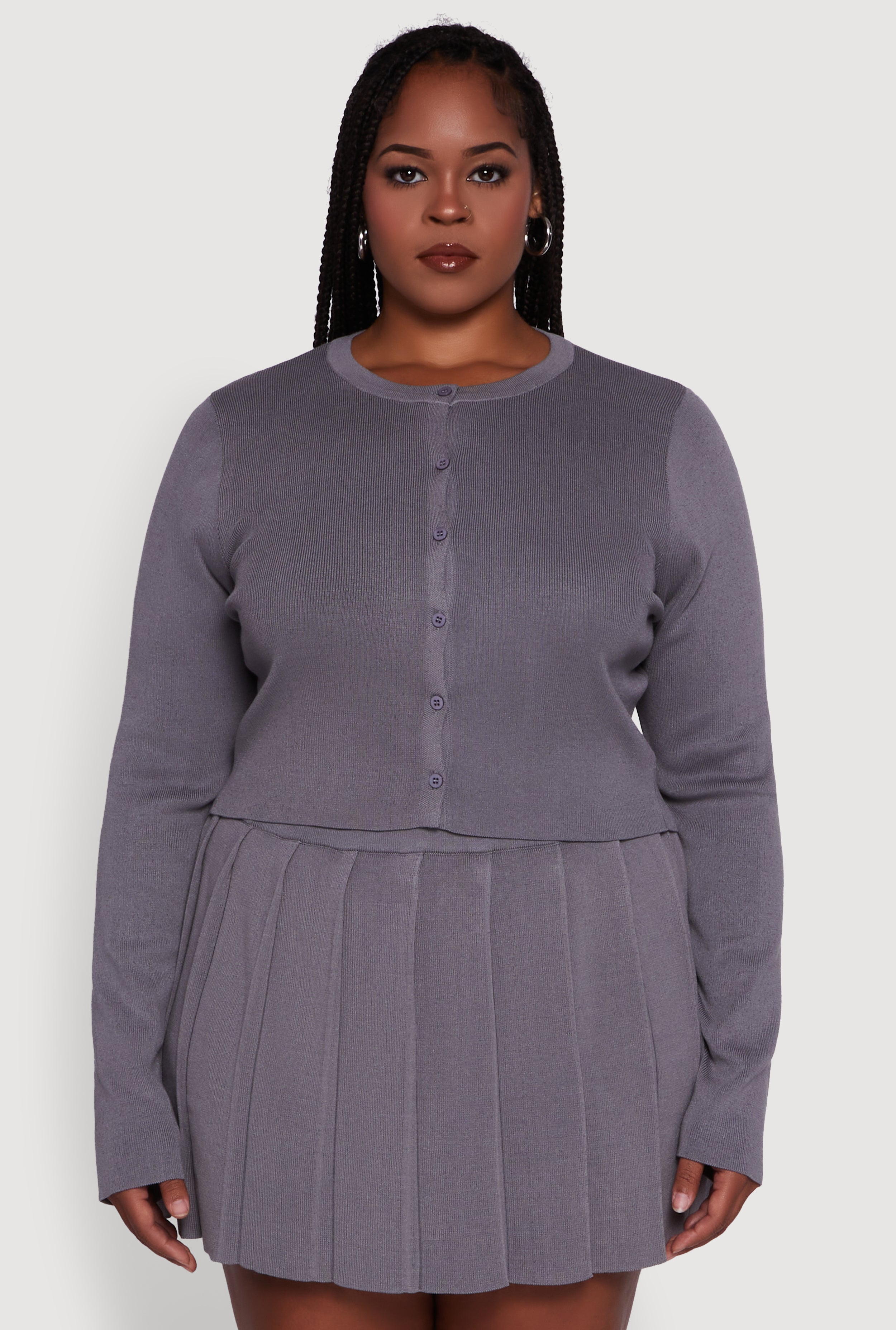Plus Size Classic Fit Solid Button Front Cardigan