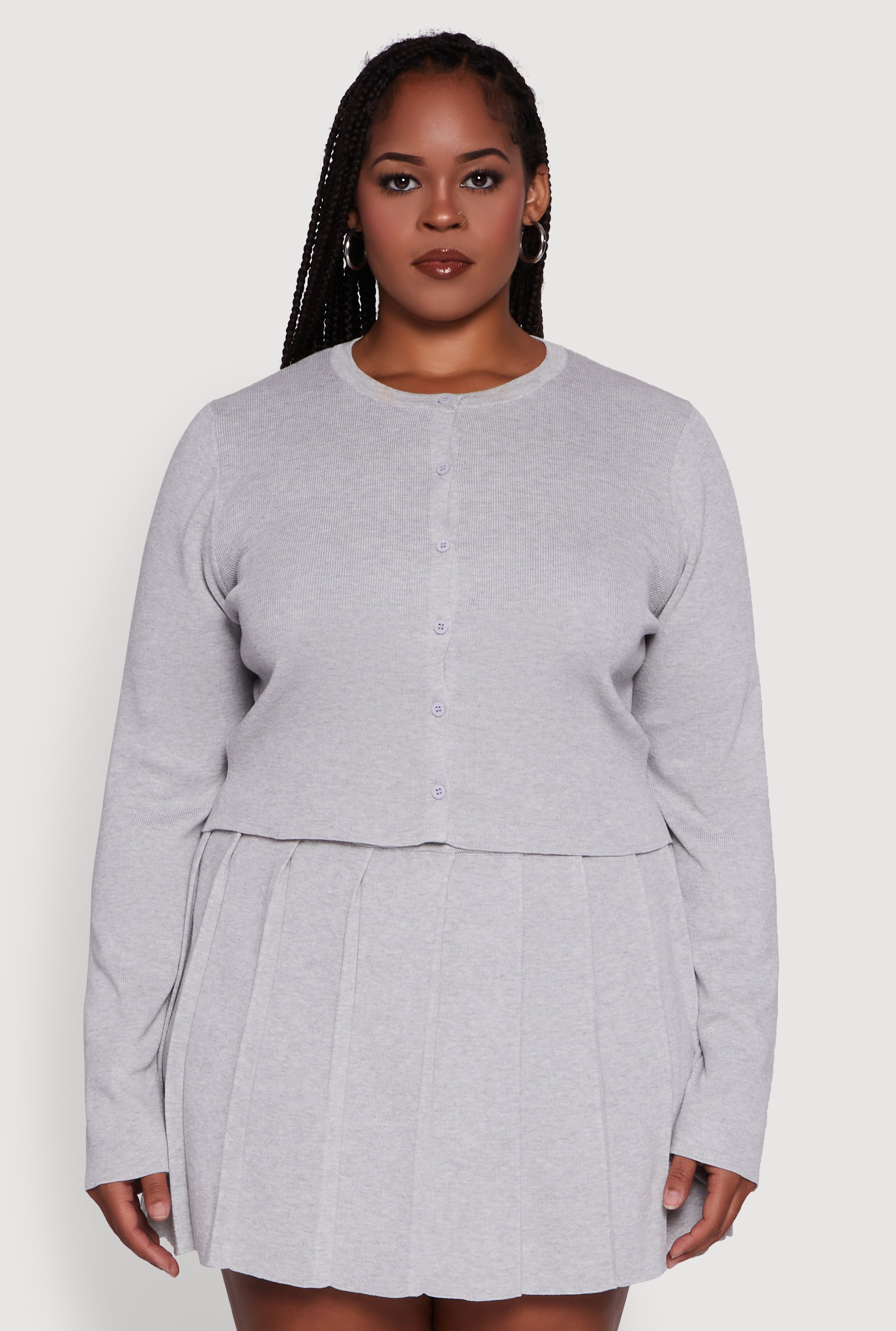 Plus Size Classic Fit Solid Button Front Cardigan