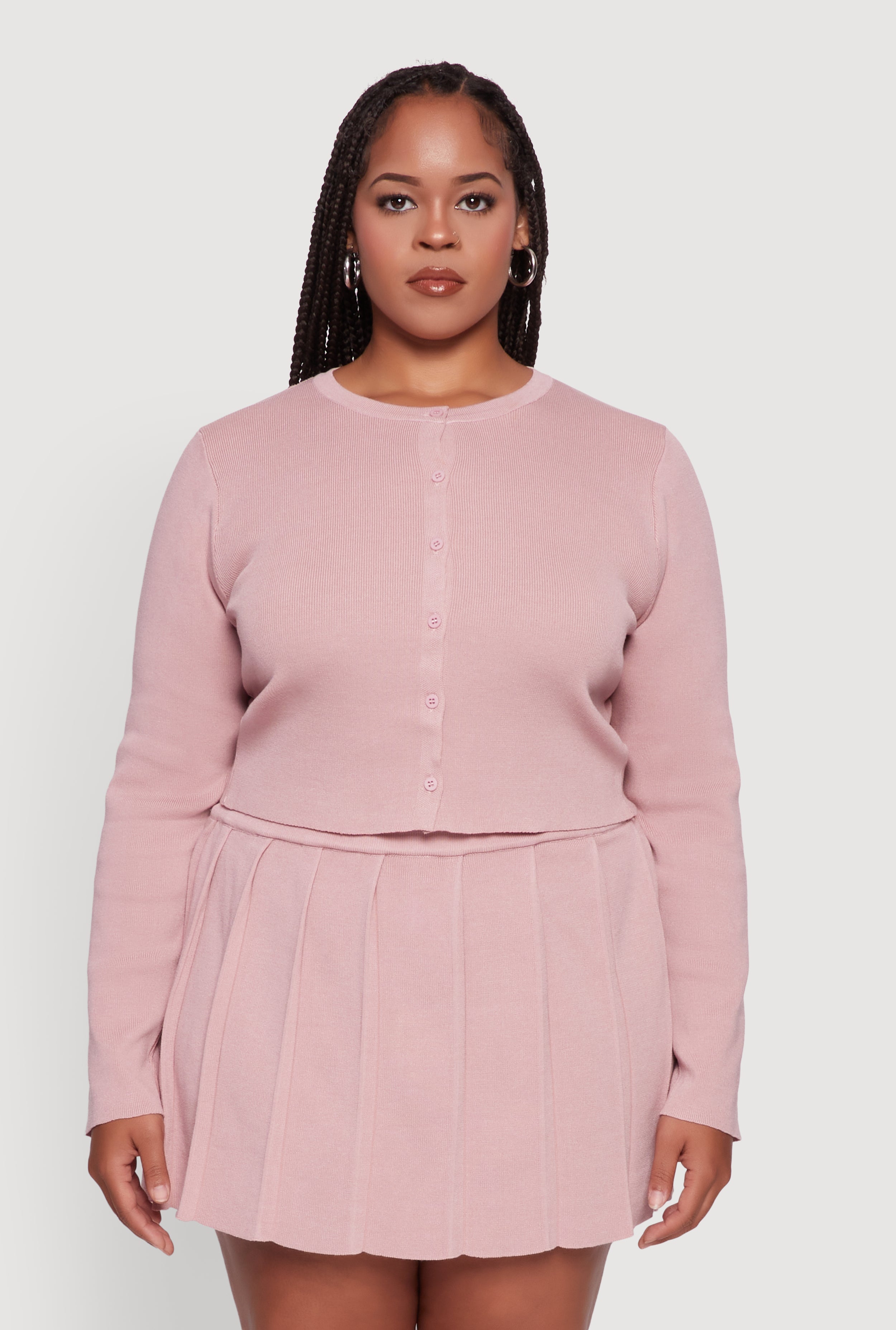 Plus Size Classic Fit Solid Button Front Cardigan