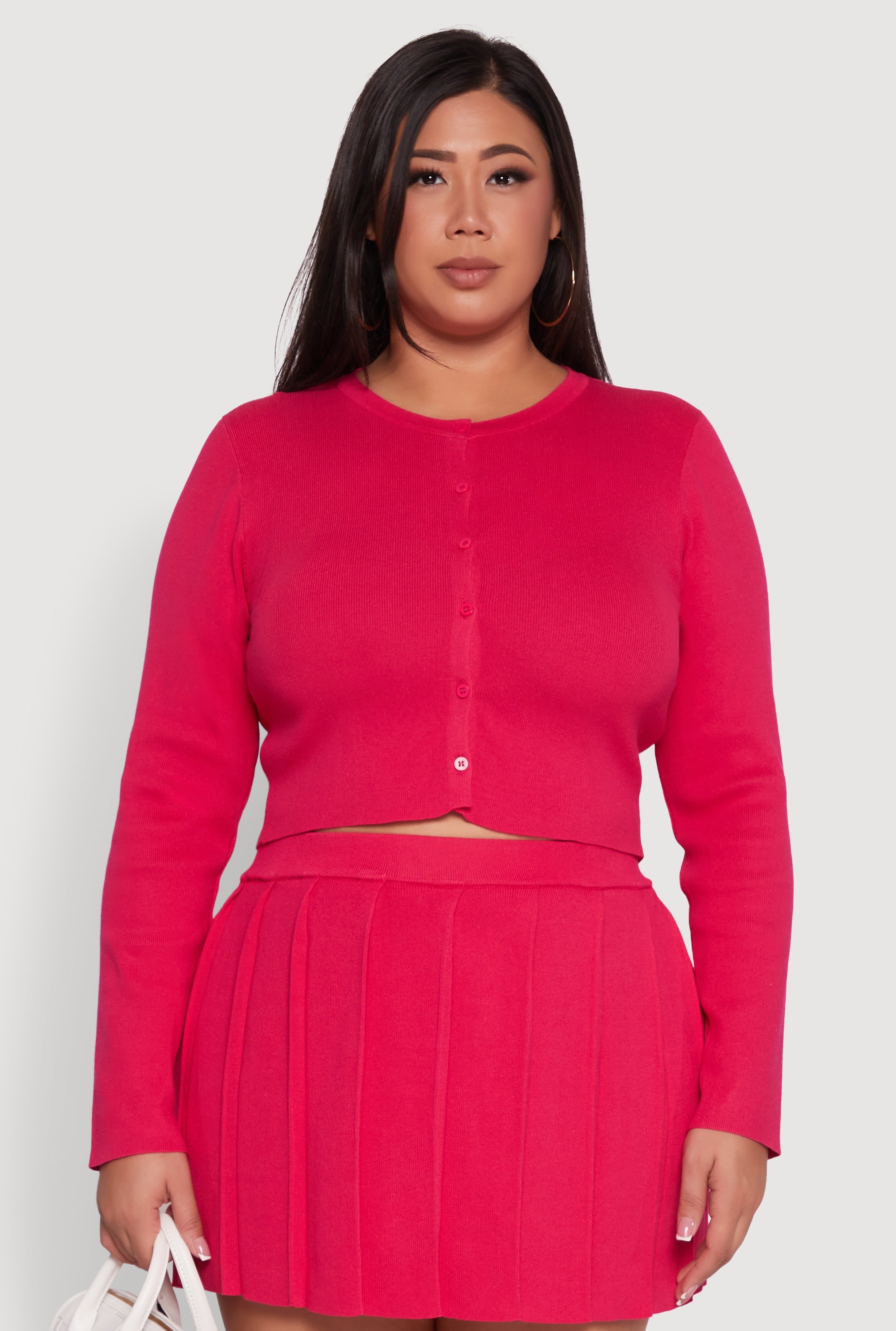 Plus Size Classic Fit Solid Button Front Cardigan