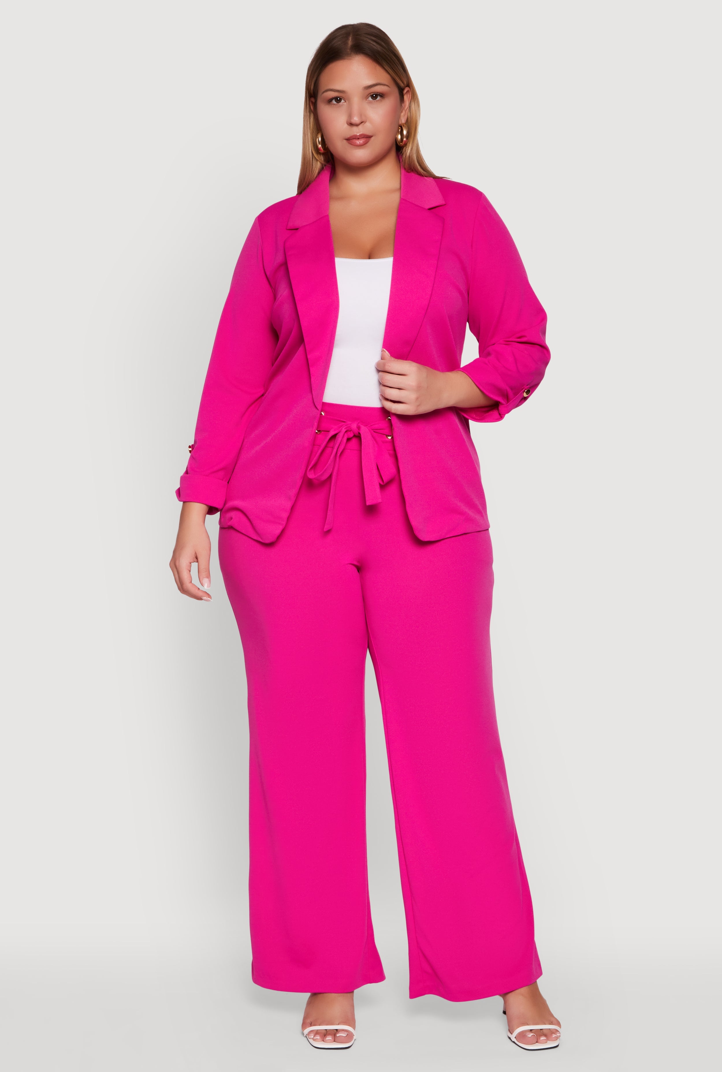 Plus Size Crepe Knit Drawstring Detail Wide Leg Pants