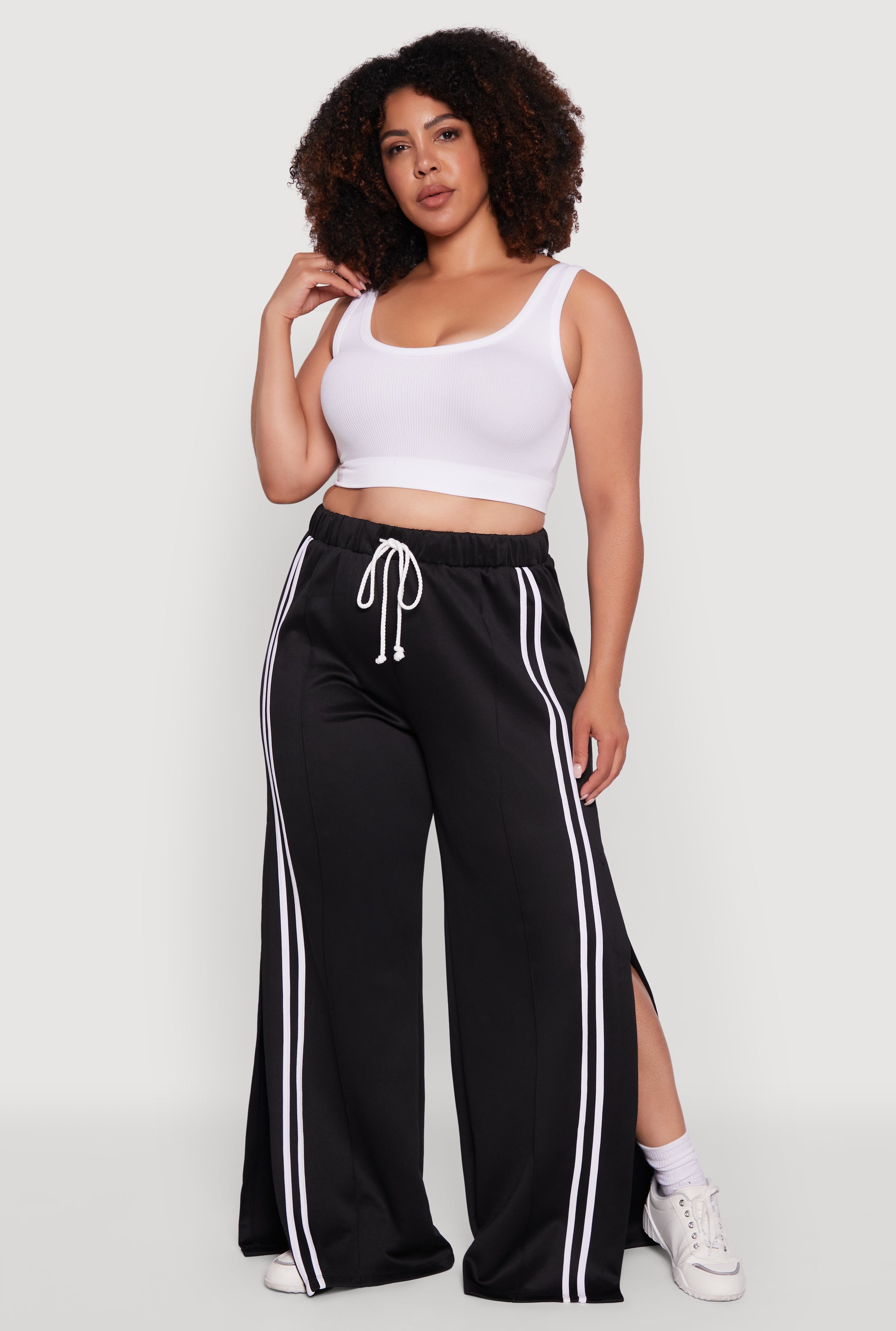 Plus Size Scuba Varsity Stripe Split Wide Leg Track Pants