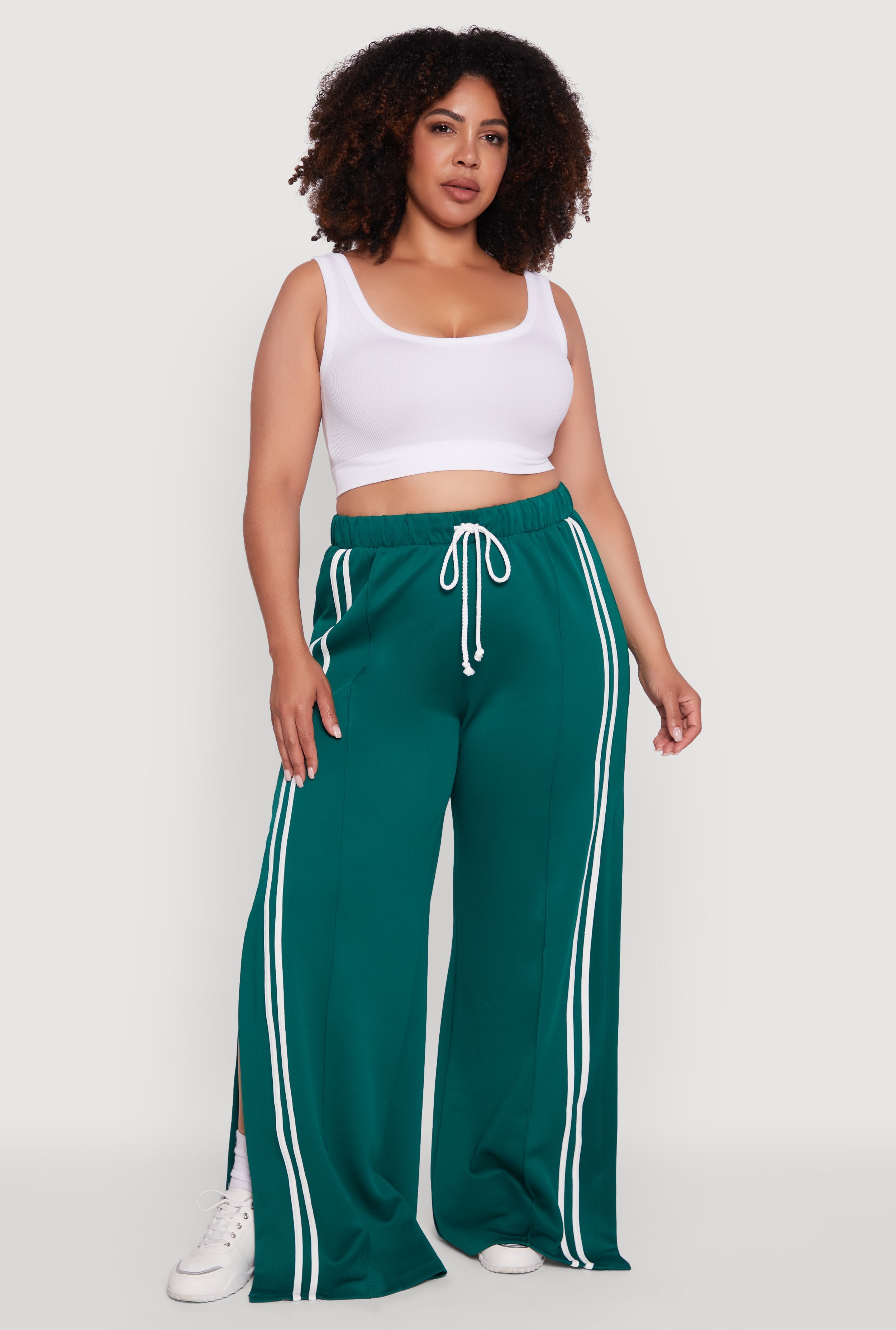 Plus Size Scuba Varsity Stripe Split Wide Leg Track Pants