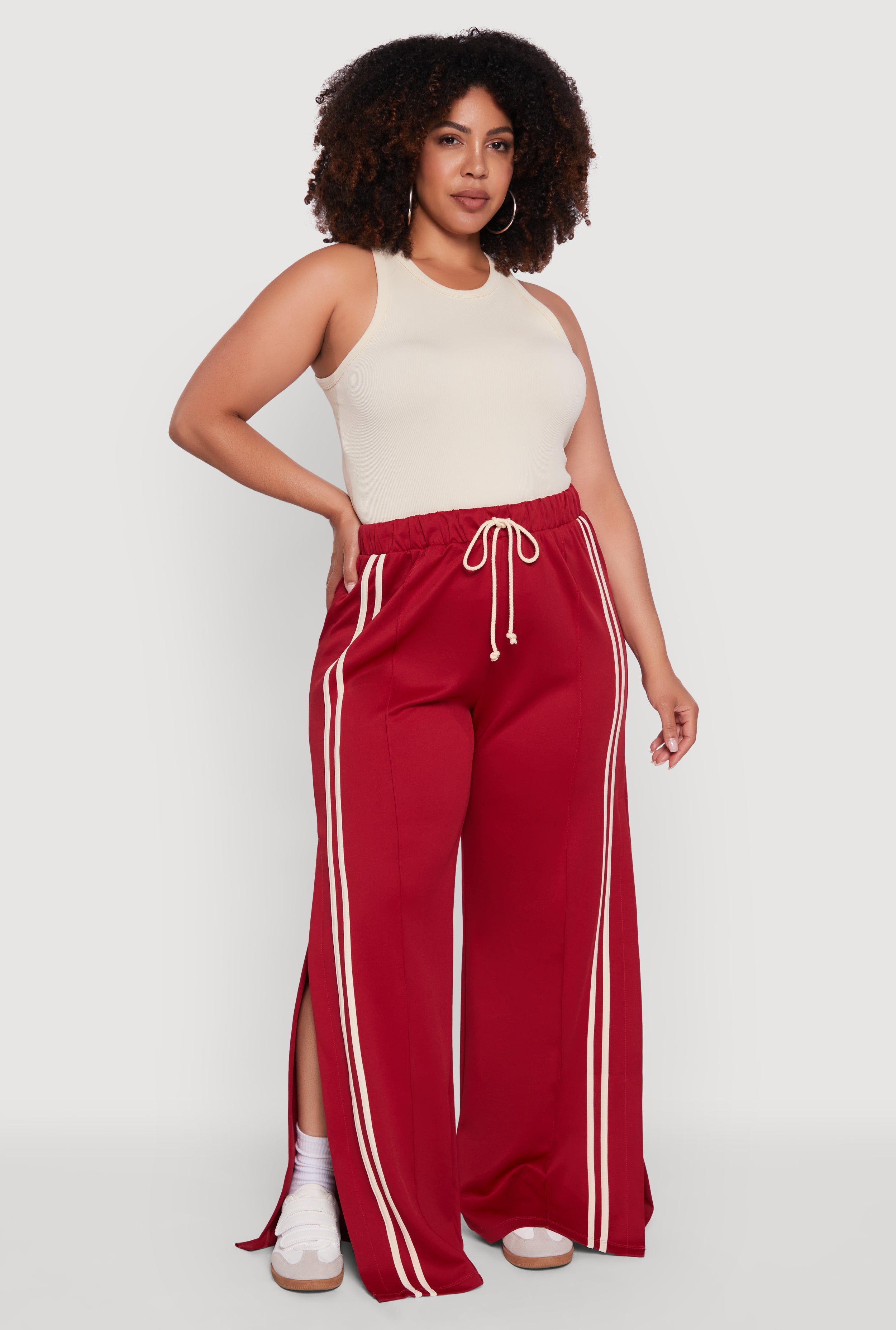 Plus Size Scuba Varsity Stripe Split Wide Leg Track Pants