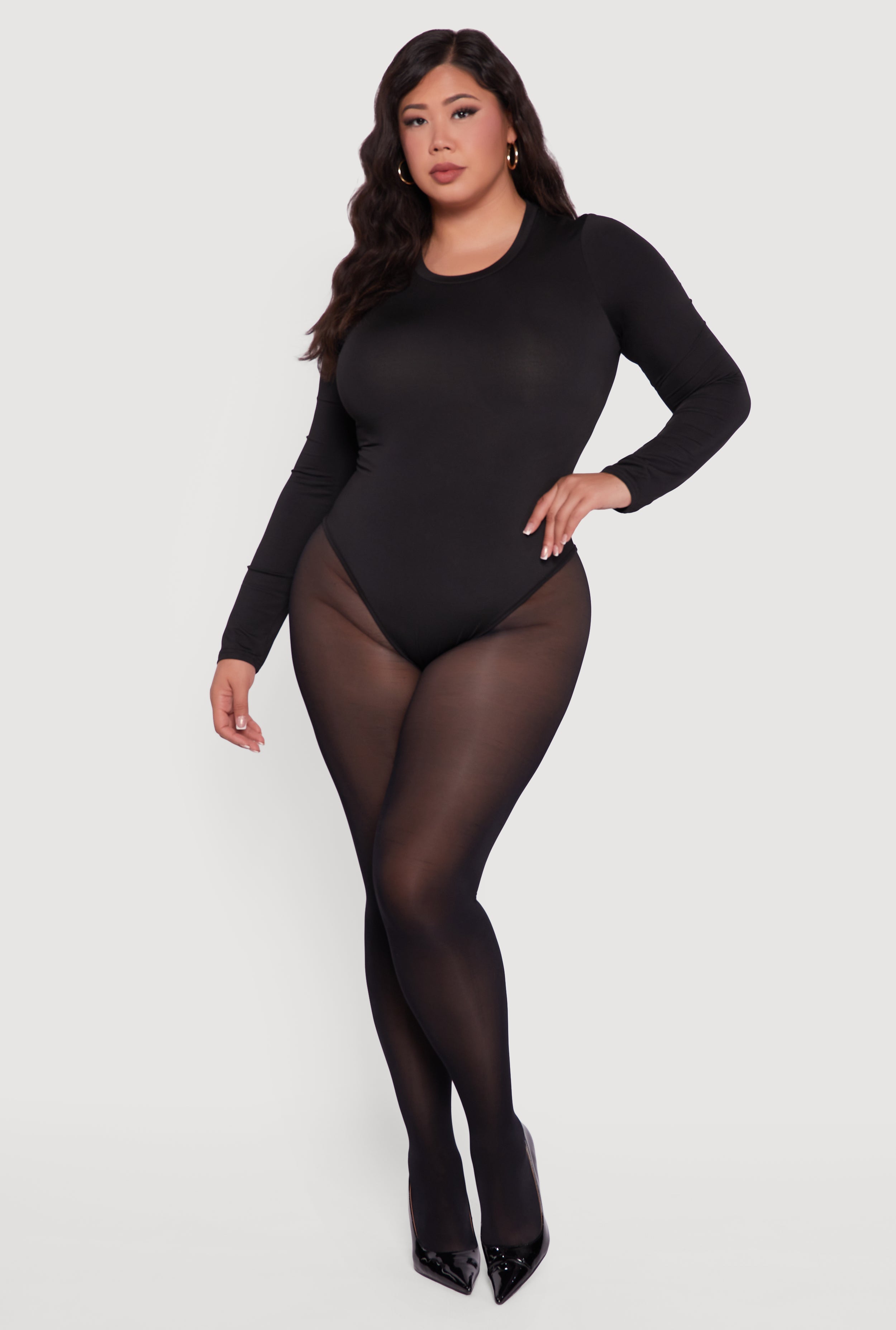 Plus Size Long Sleeve Crew Neck Bodysuit