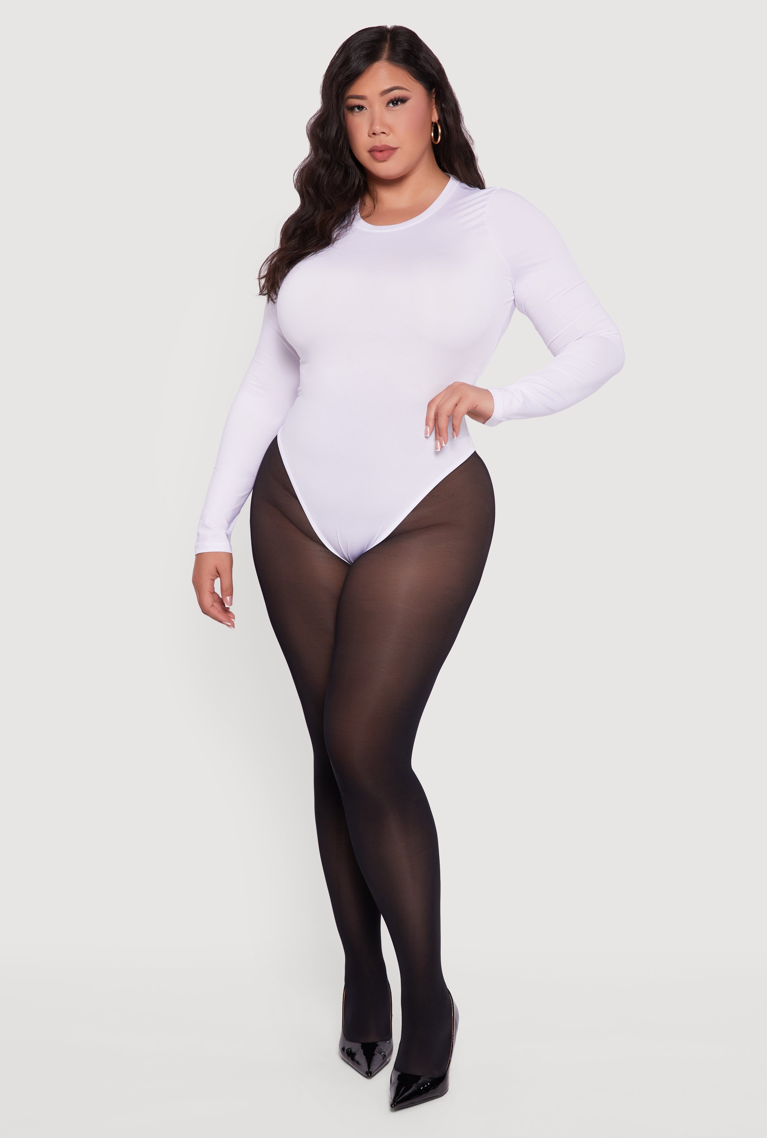 Plus Size Long Sleeve Crew Neck Bodysuit