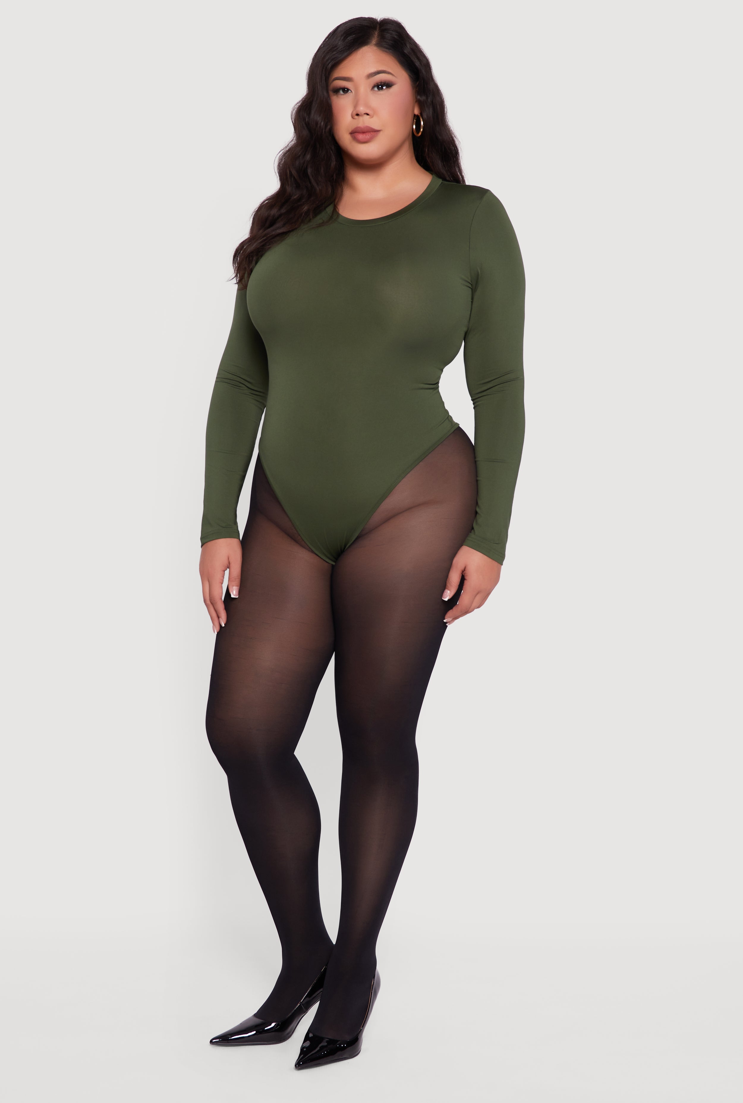 Plus Size Long Sleeve Crew Neck Bodysuit