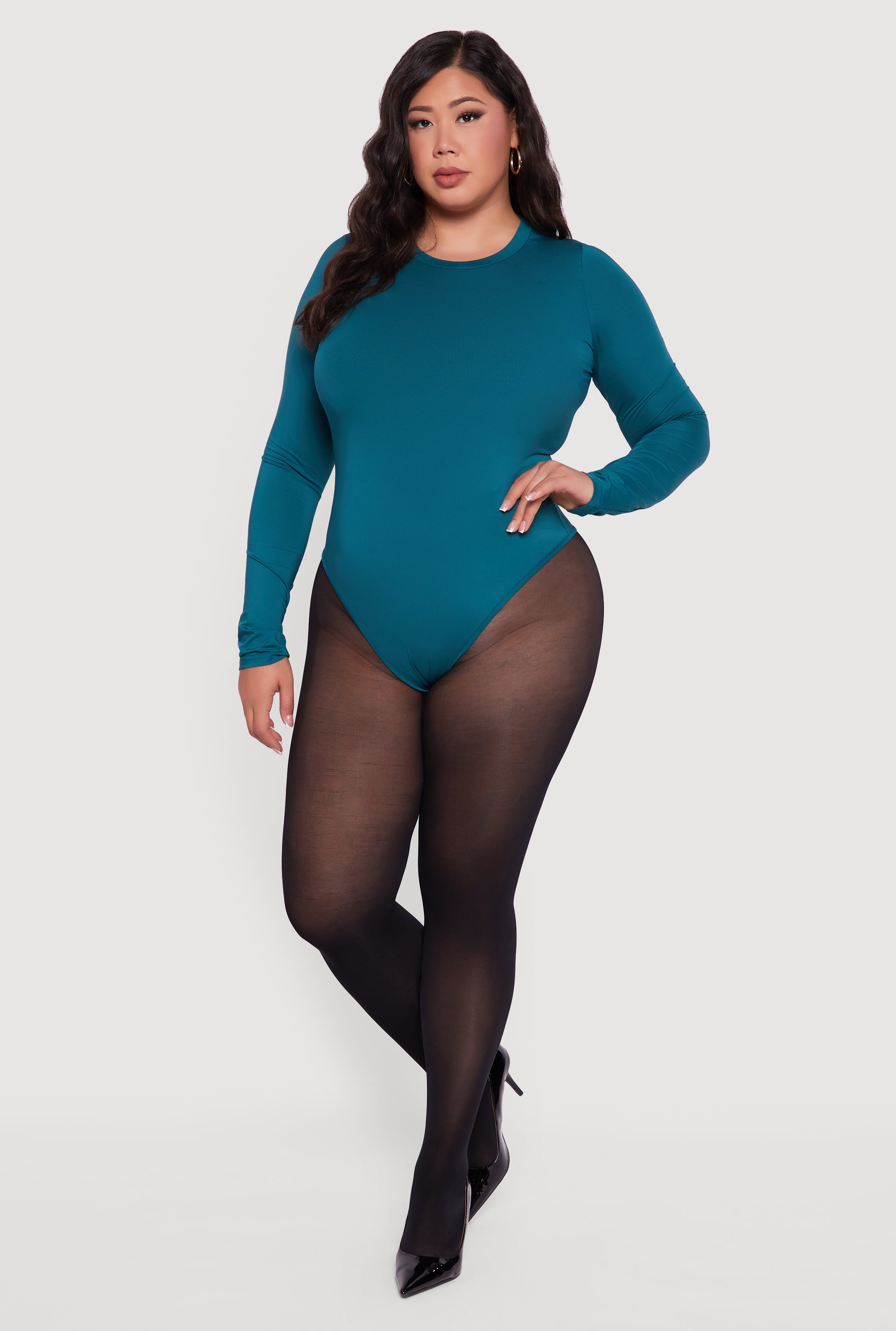 Plus Size Long Sleeve Crew Neck Bodysuit