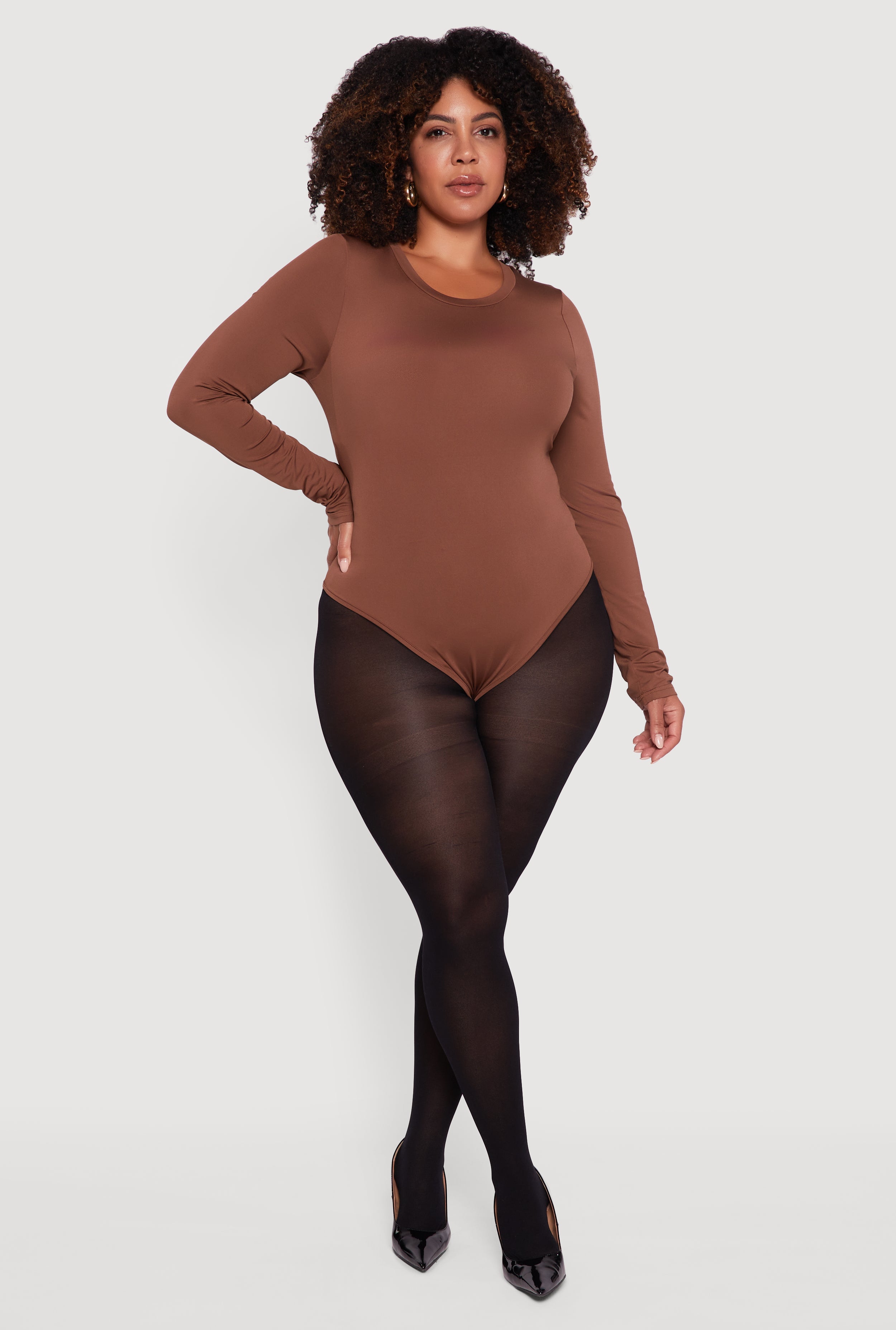 Plus Size Long Sleeve Crew Neck Bodysuit