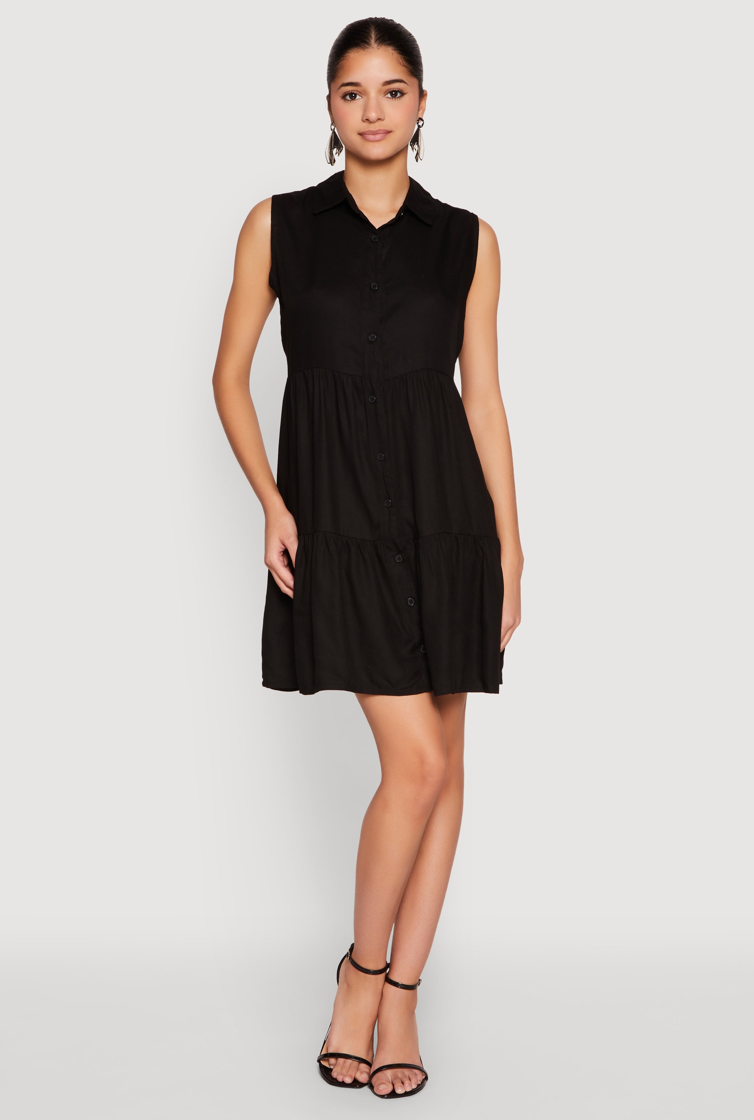 Sleeveless Button Front Tiered Dress