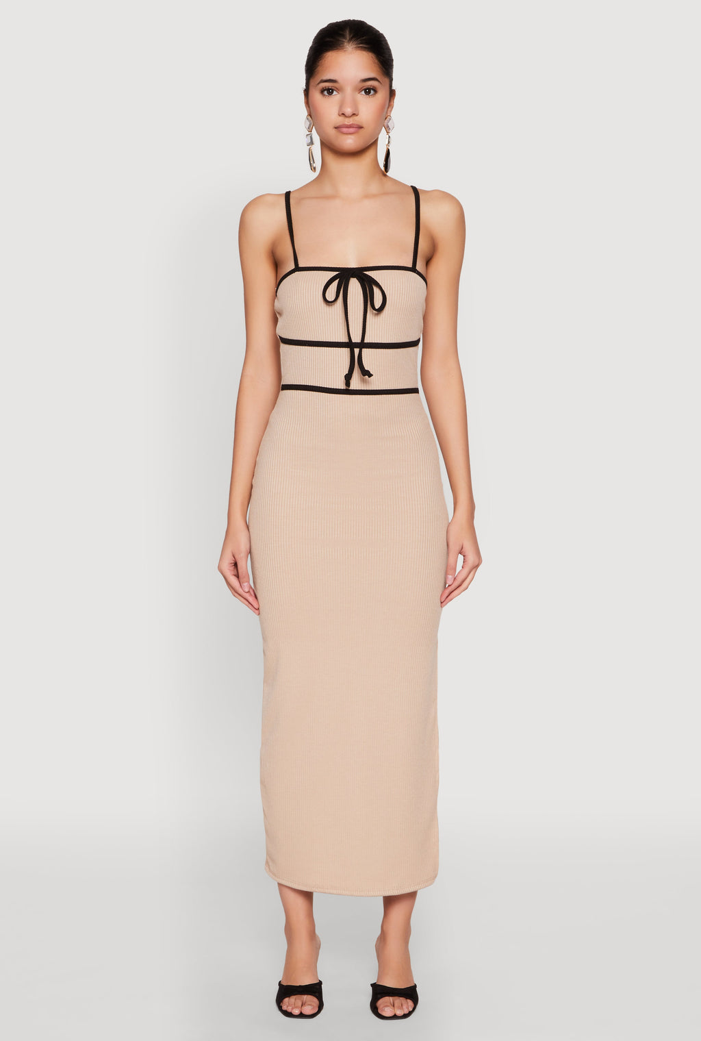 Contrast Trim Tie Front Side Slit Dress