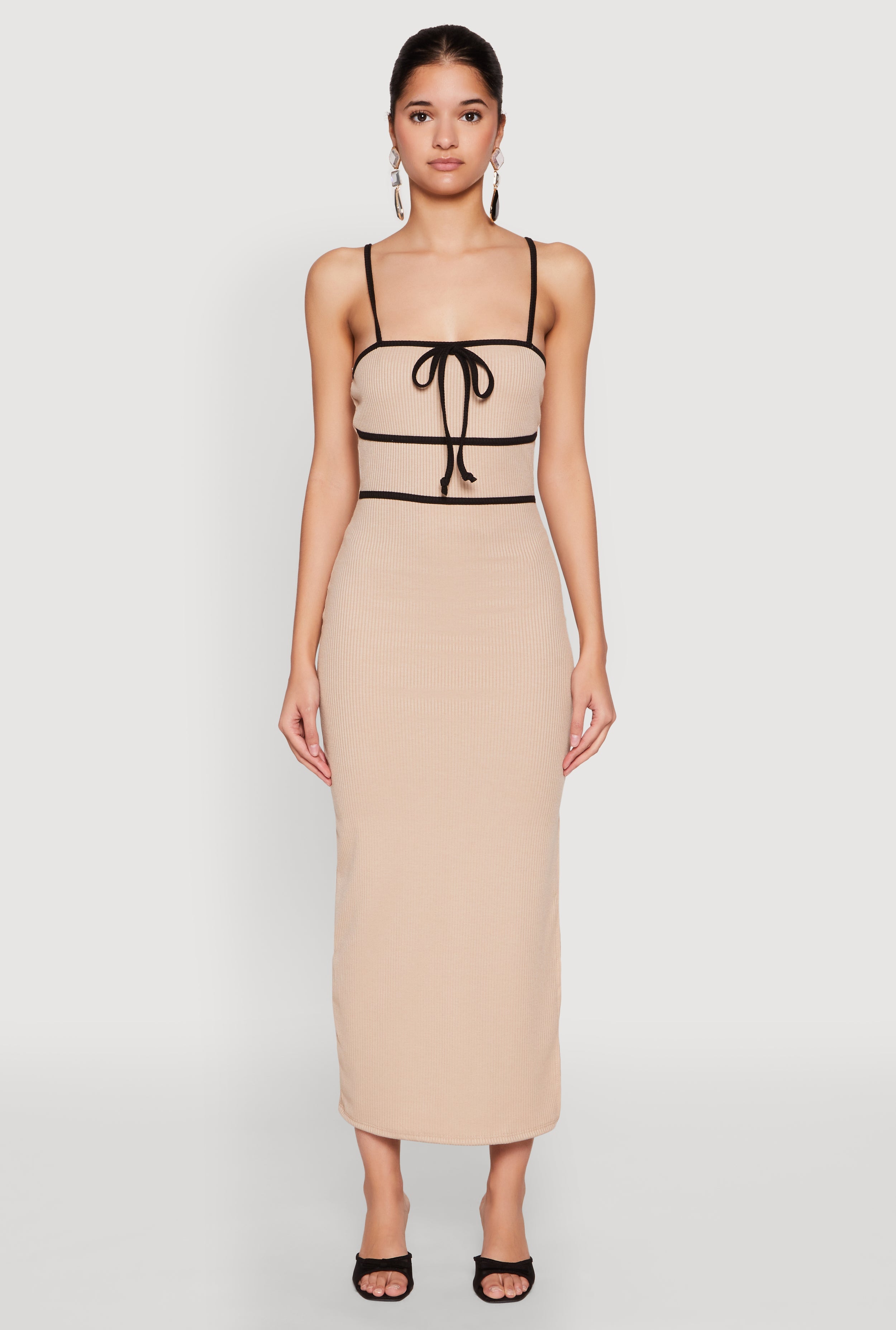 Contrast Trim Tie Front Side Slit Dress