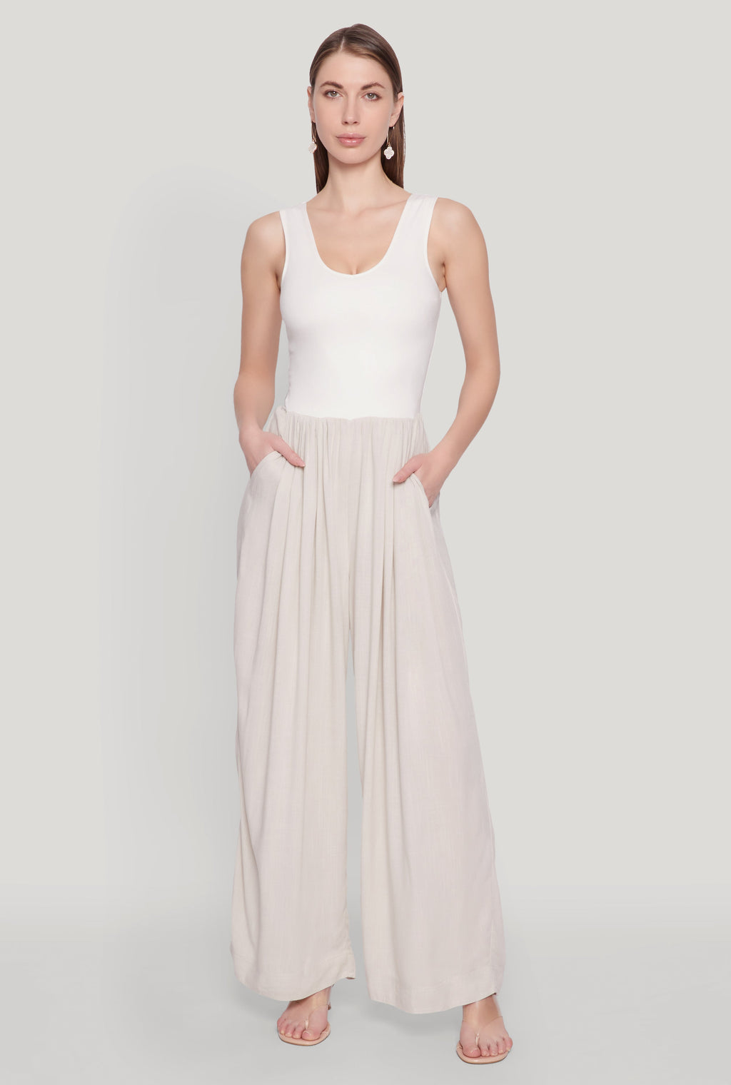 Ponte Wide Leg Pleated Jumpsuit