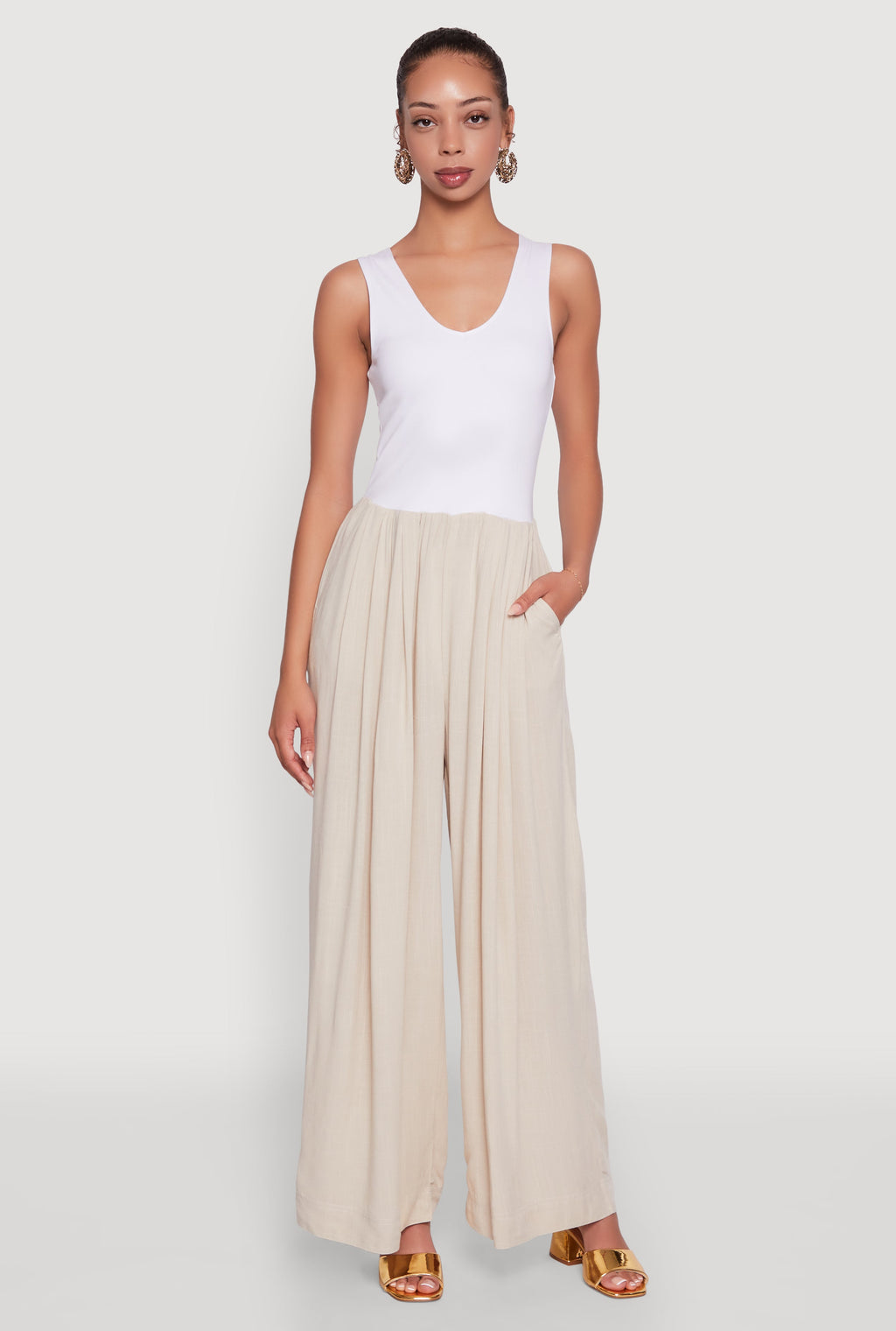 Ponte Wide Leg Pleated Jumpsuit