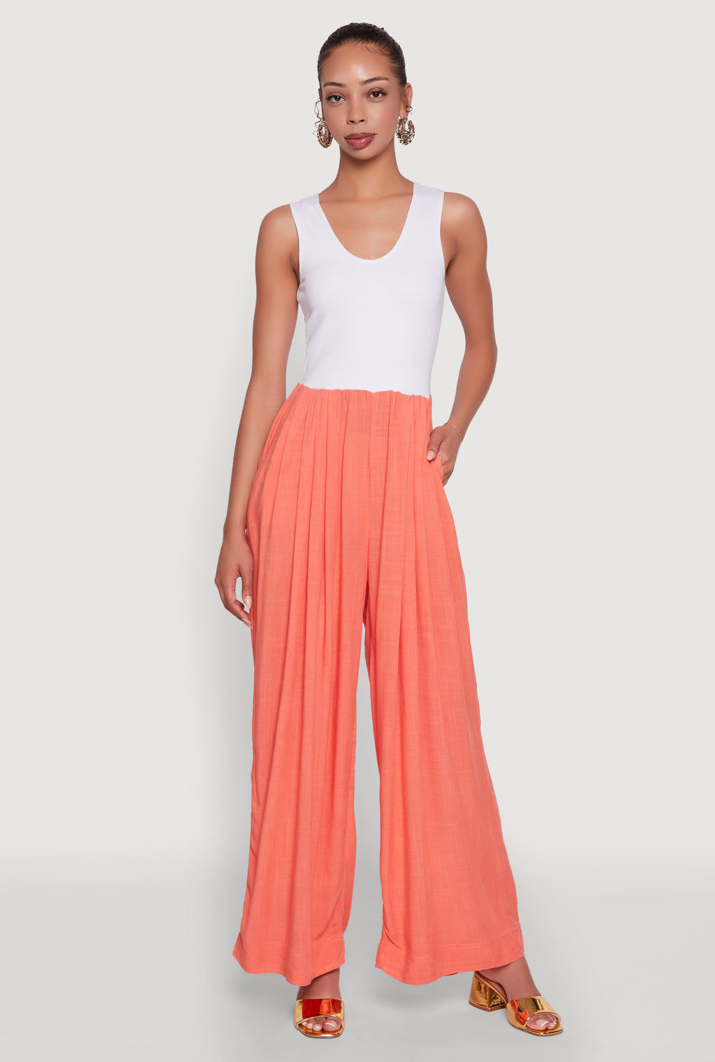 Ponte Wide Leg Pleated Jumpsuit