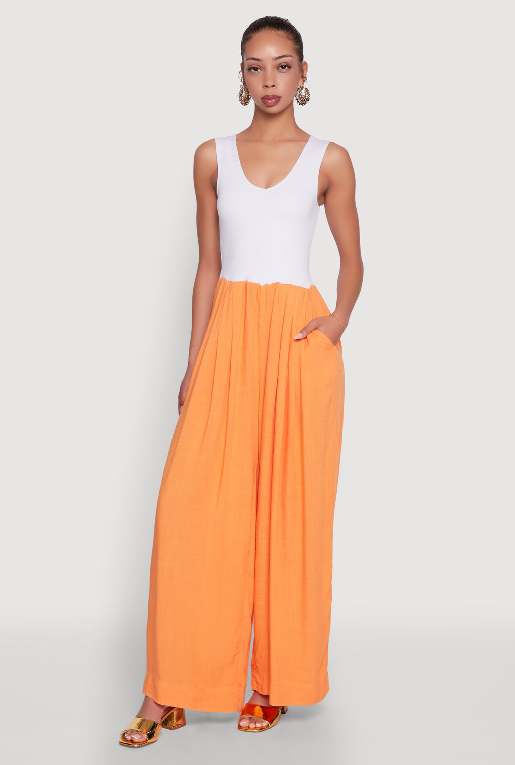 Ponte Wide Leg Pleated Jumpsuit