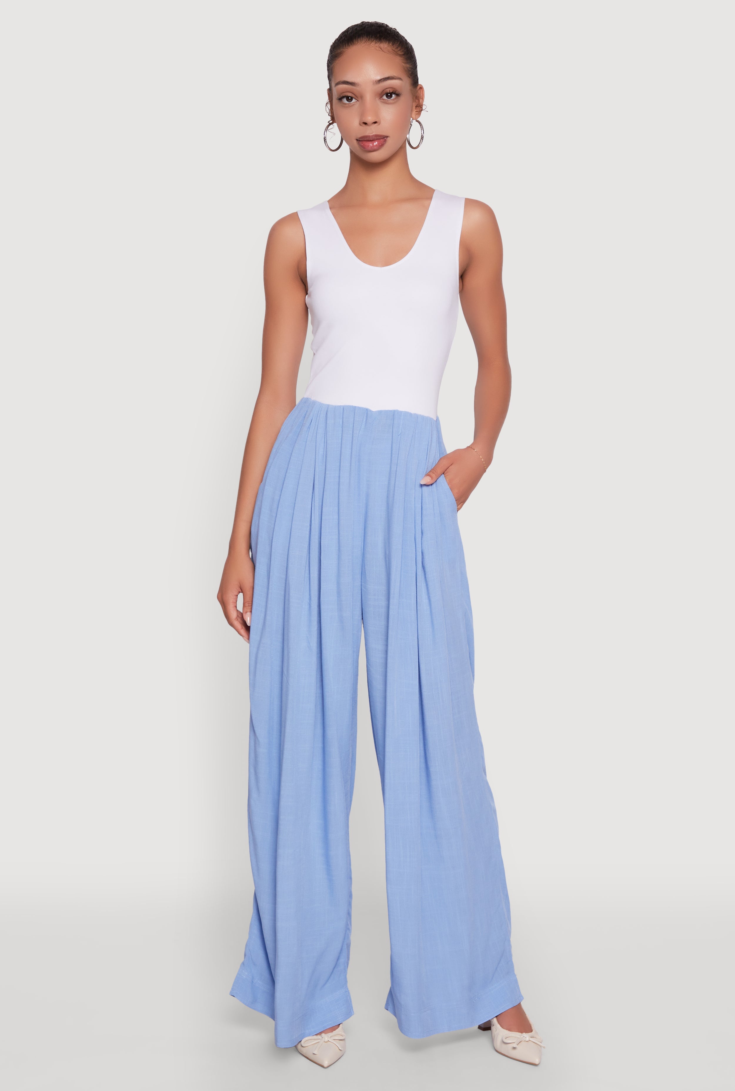 Ponte Wide Leg Pleated Jumpsuit