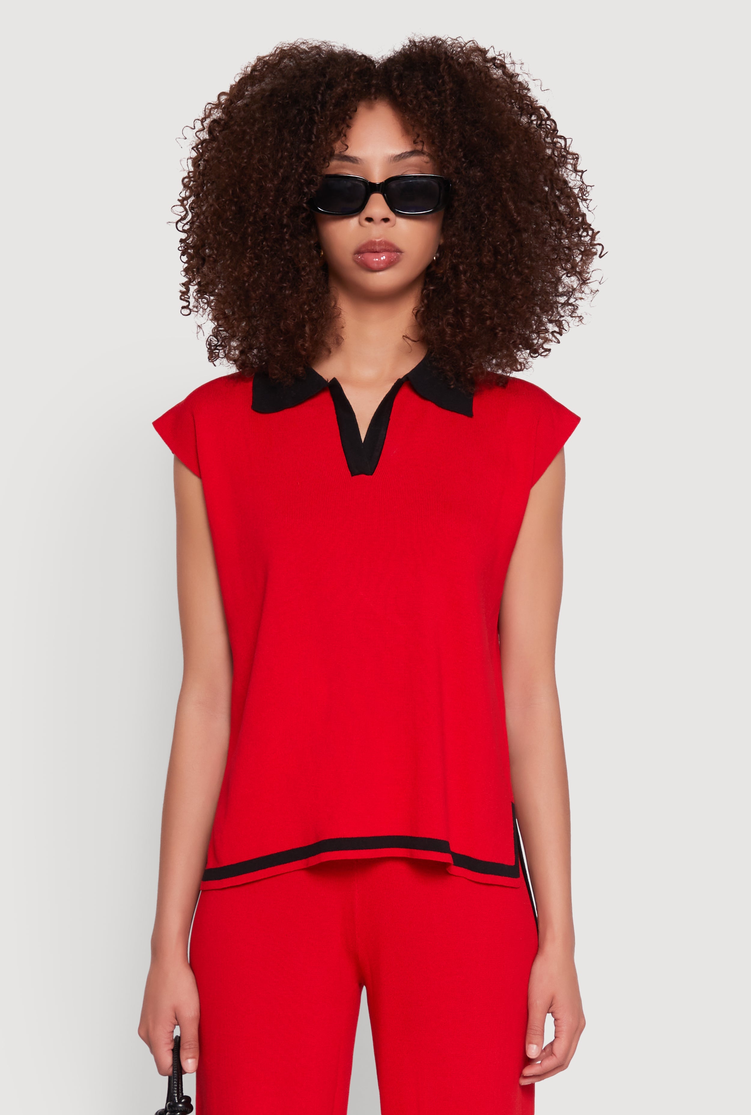 Daisy Contrast Trim Cap Sleeve Blouse