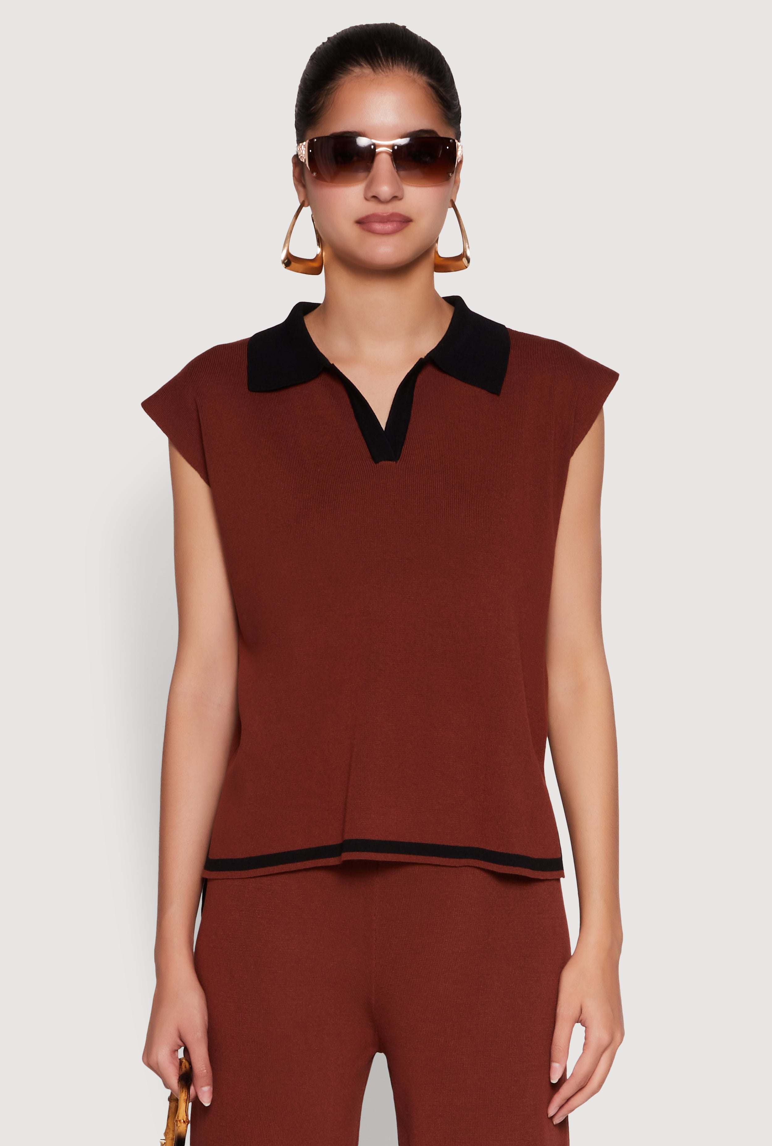 Daisy Contrast Trim Cap Sleeve Blouse