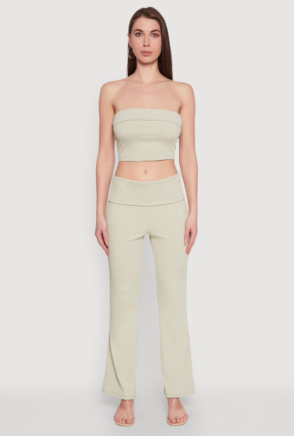 Haute Monde Fold Over Waist Wide Leg Pants