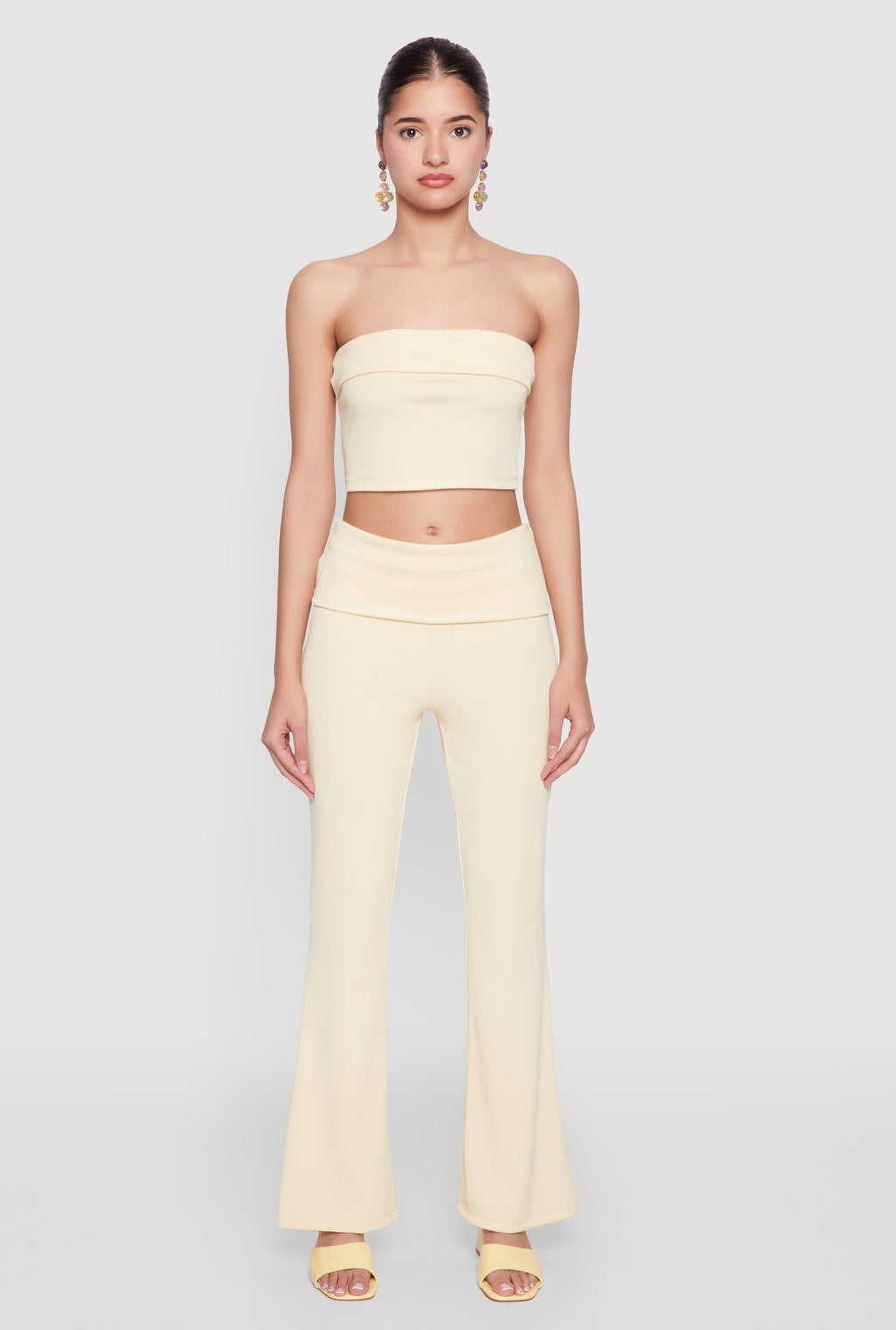 Haute Monde Fold Over Waist Wide Leg Pants