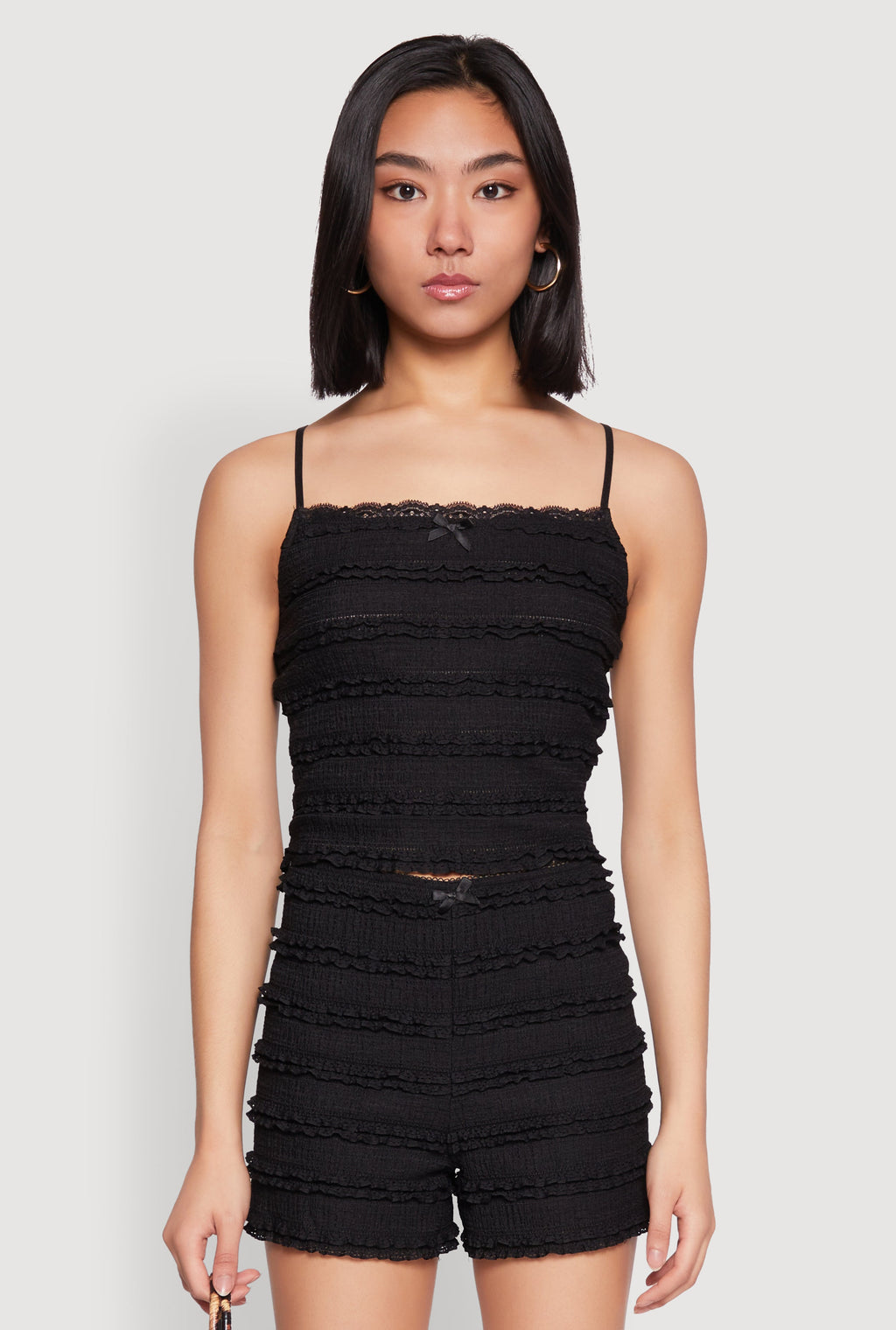 Textured Knit Tiered Lace Detail Cami