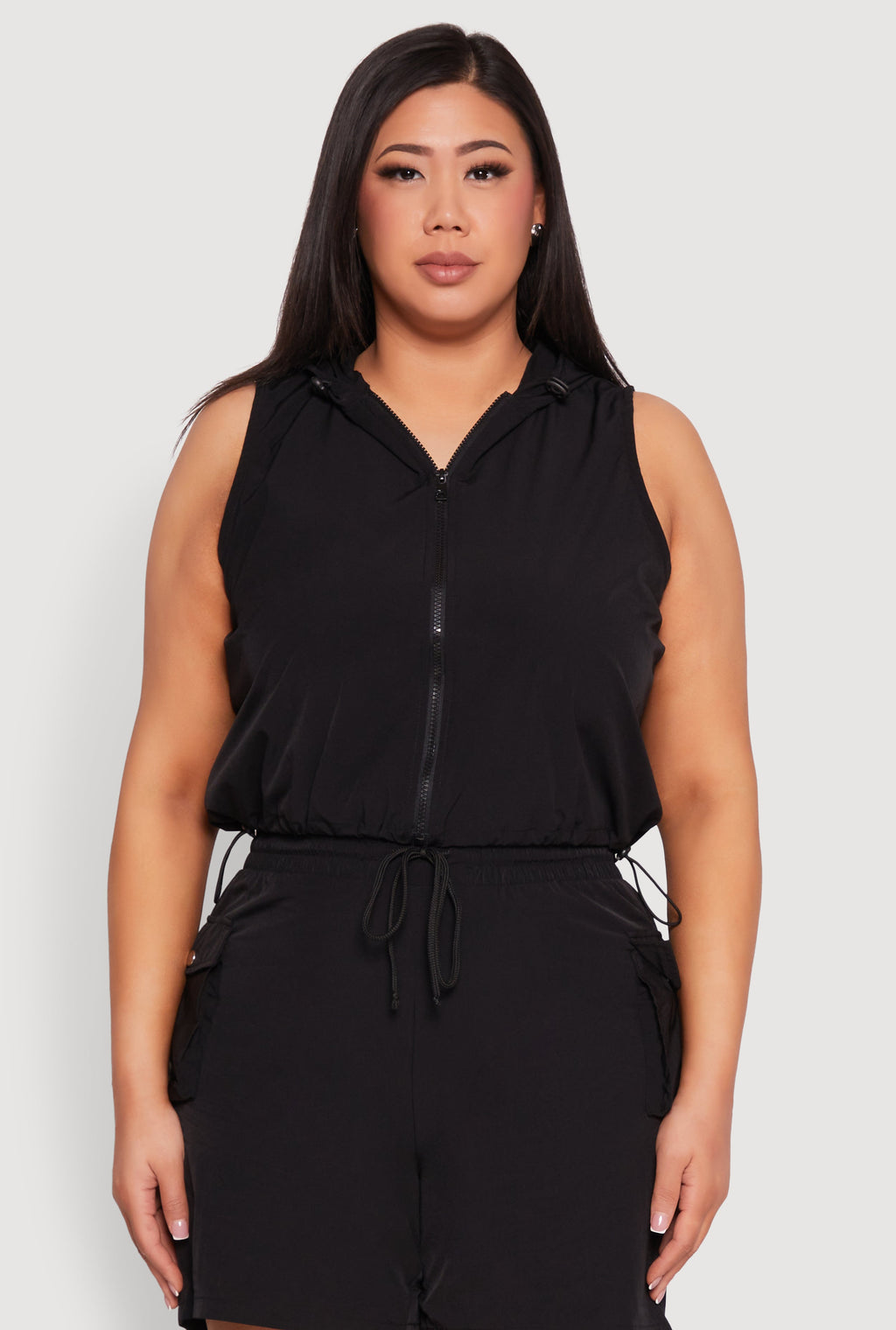 Plus Size Zip Front Sleeveless Windbreaker Vest