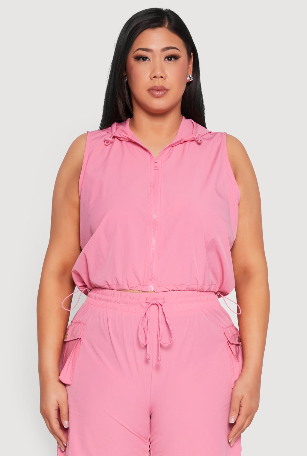 Plus Size Zip Front Sleeveless Windbreaker Vest