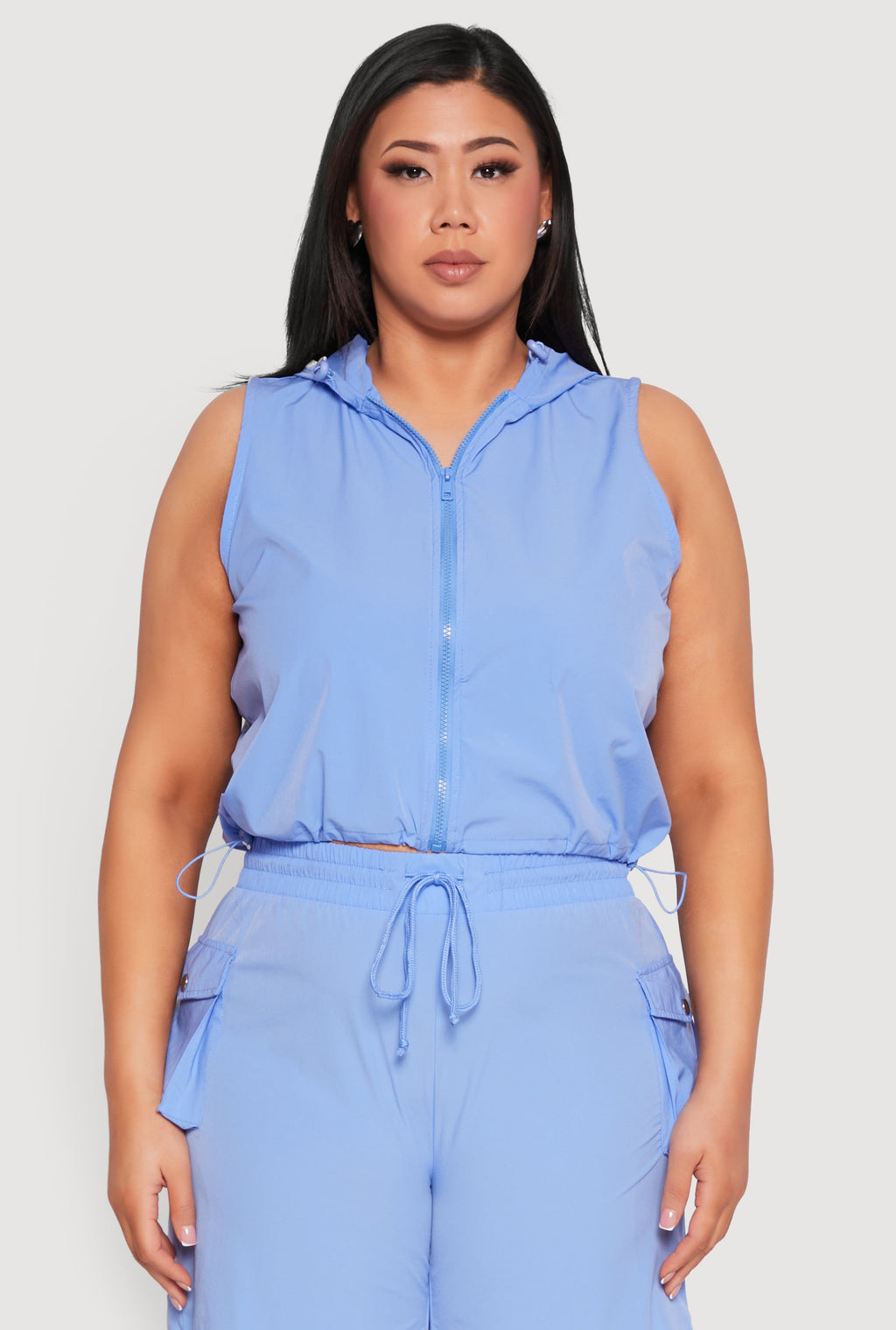 Plus Size Zip Front Sleeveless Windbreaker Vest