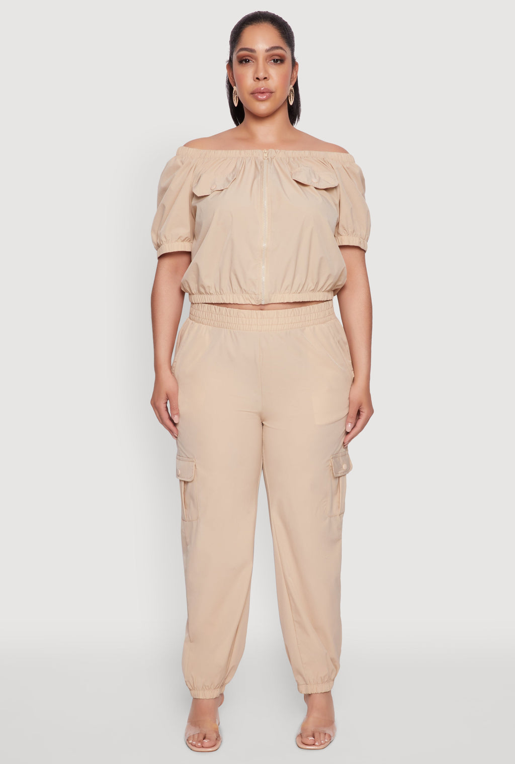Plus Size Nylon Cargo Joggers