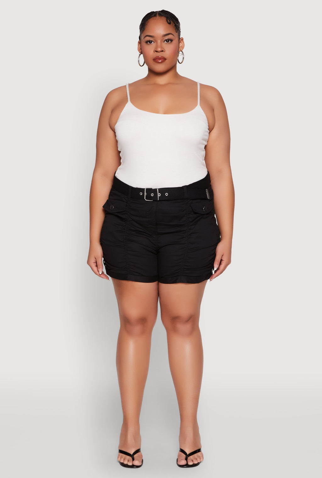 Plus Size Ruched Belted Shorts