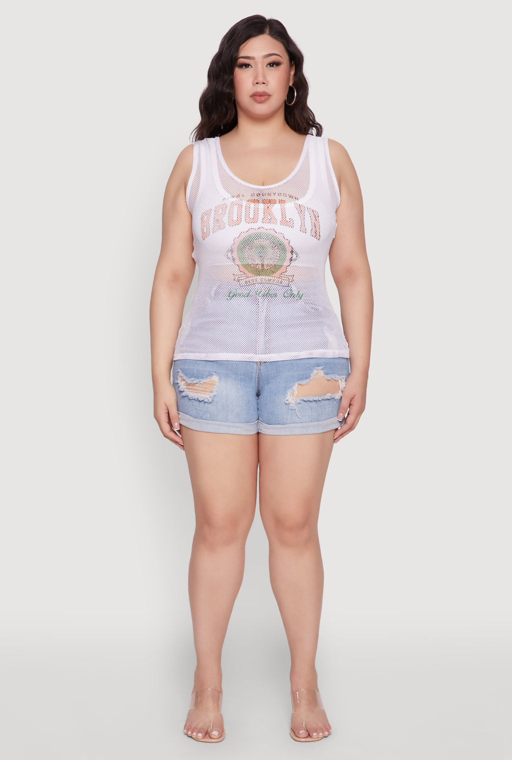 Plus Size Brooklyn Graphic Fishnet Tank Top