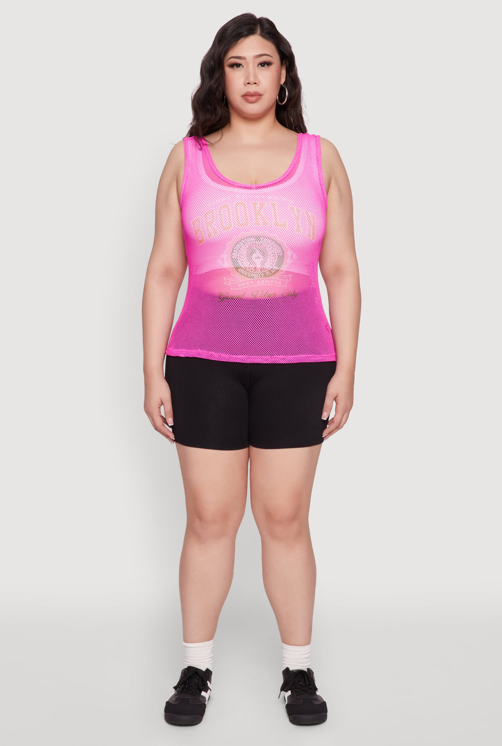 Plus Size Brooklyn Graphic Fishnet Tank Top