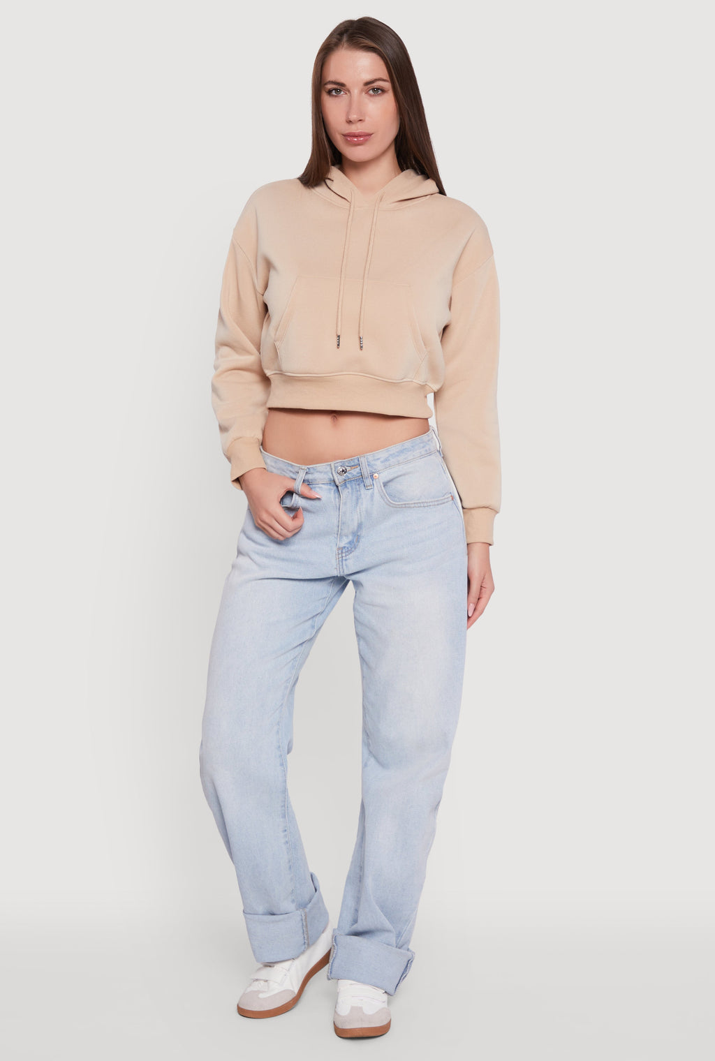 Cropped Kangaroo Pocket Pullover Hoodie