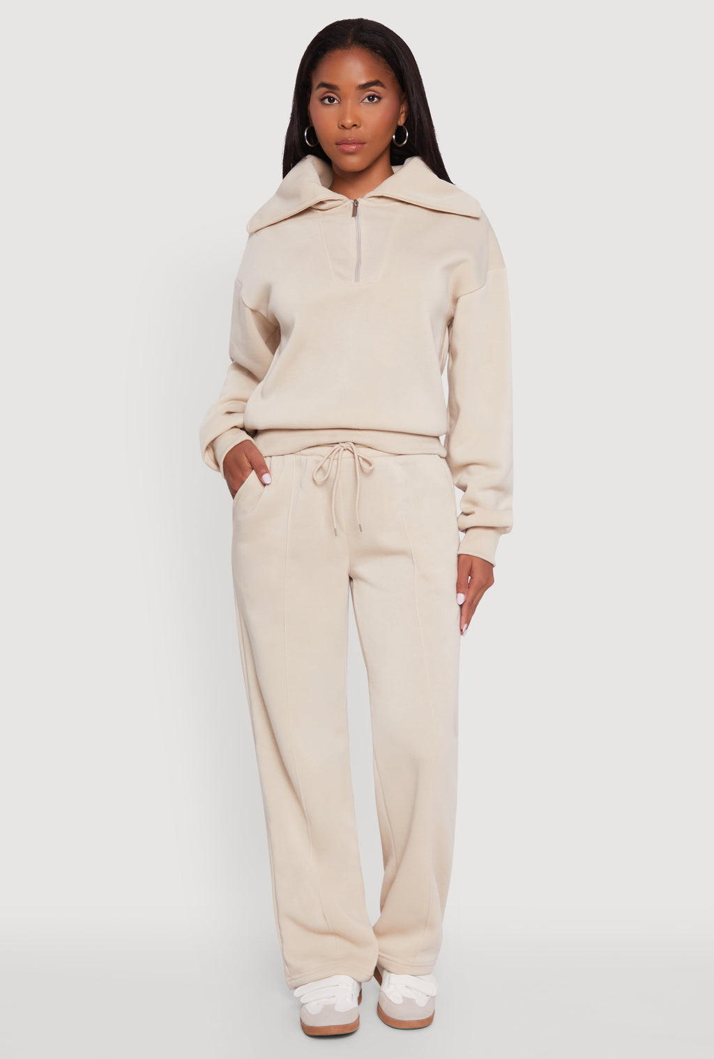 Wide Leg Fleece Sweatpants with Pockets