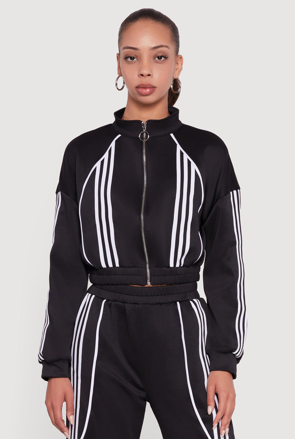 Stripe Detail Cropped Zip Front Track Jacket