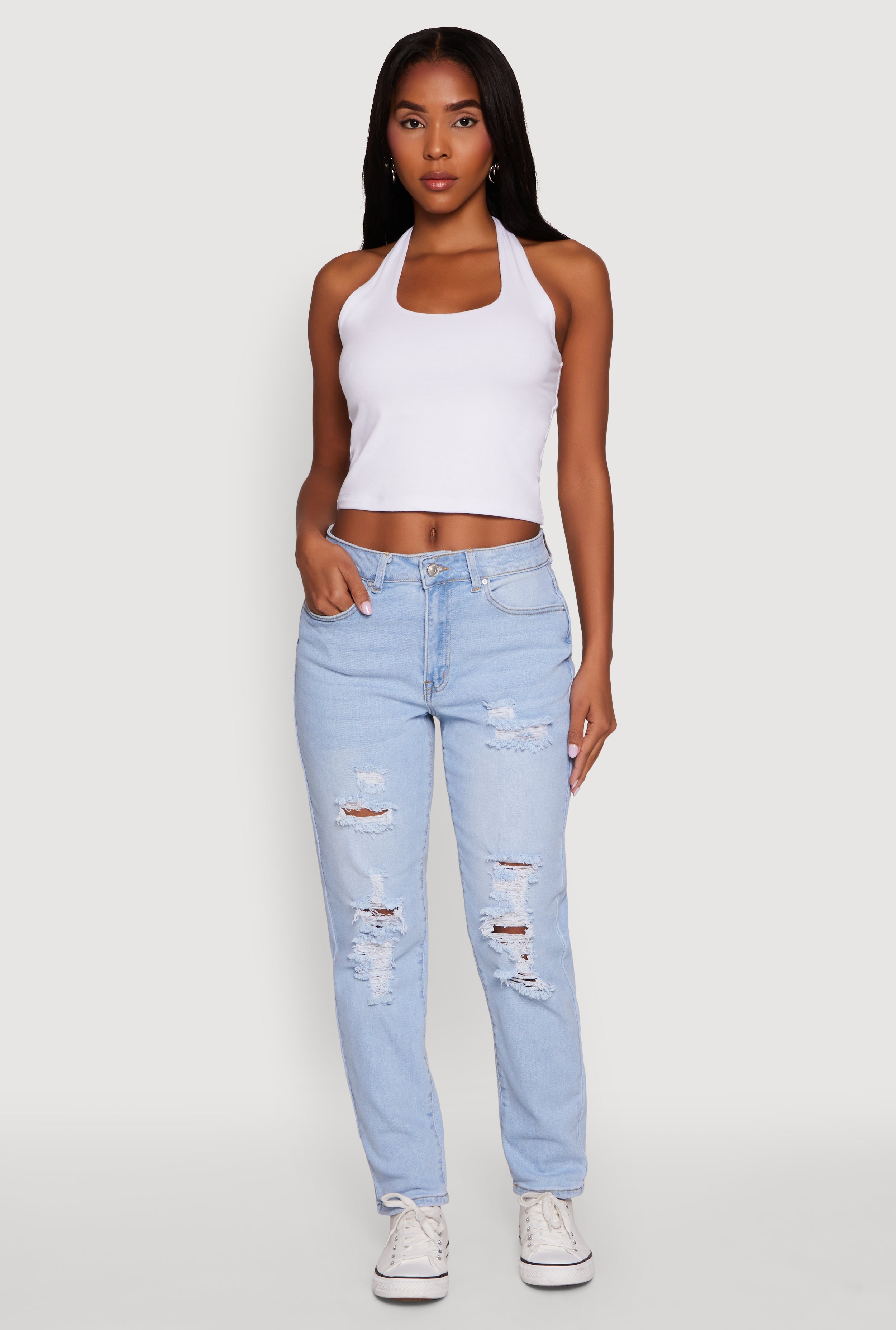WAX Mid Rise Boyfriend Cut Distressed Jeans