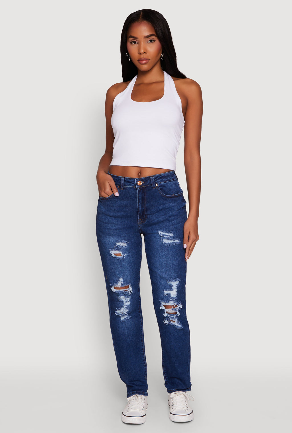 WAX Mid Rise Boyfriend Cut Distressed Jeans