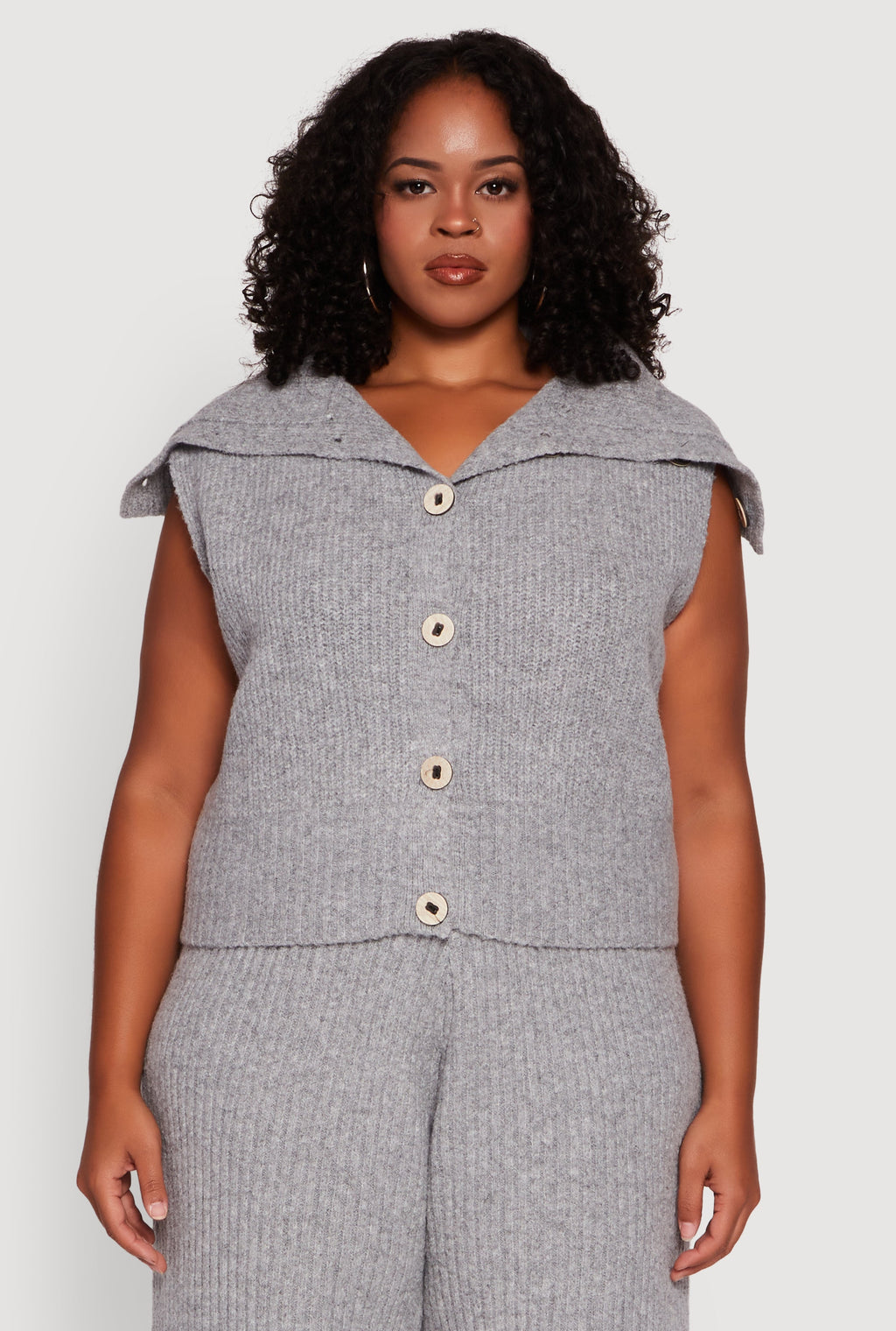 Plus Size Sleeveless Collared Button Front Cardigan