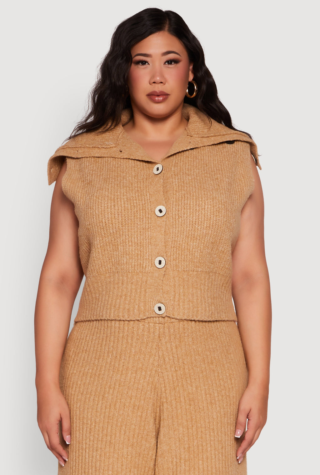 Plus Size Sleeveless Collared Button Front Cardigan