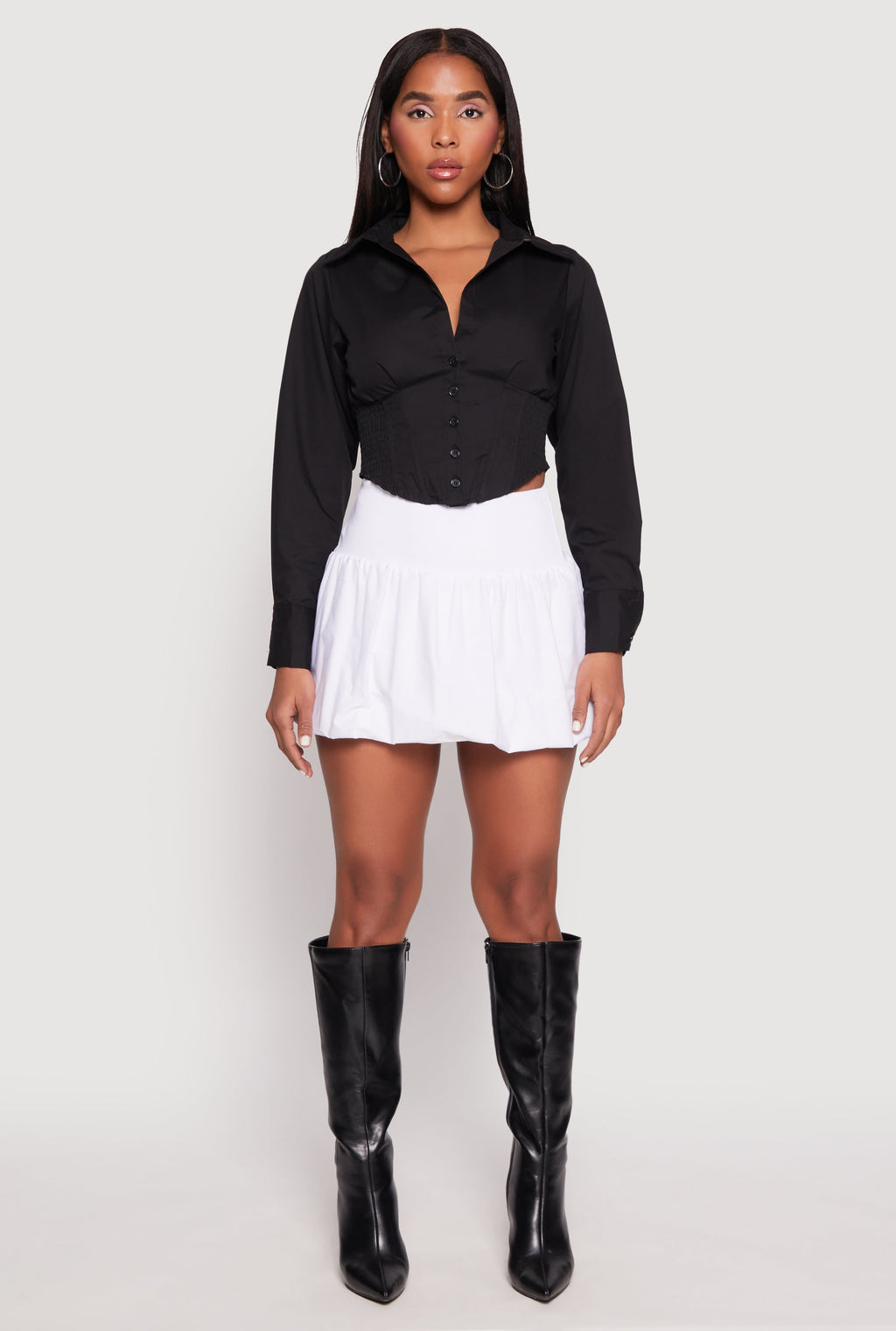 Smocked Waist Button Front Blouse