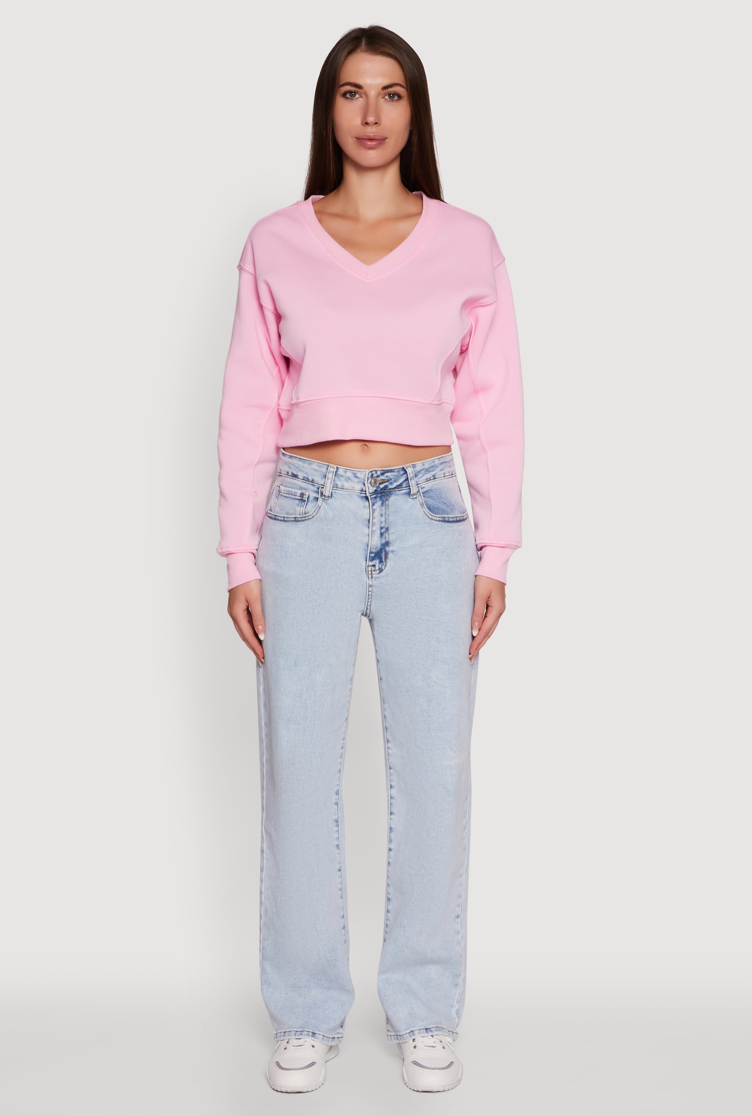 Fleece Lined V-Neck Crop Sweatshirt