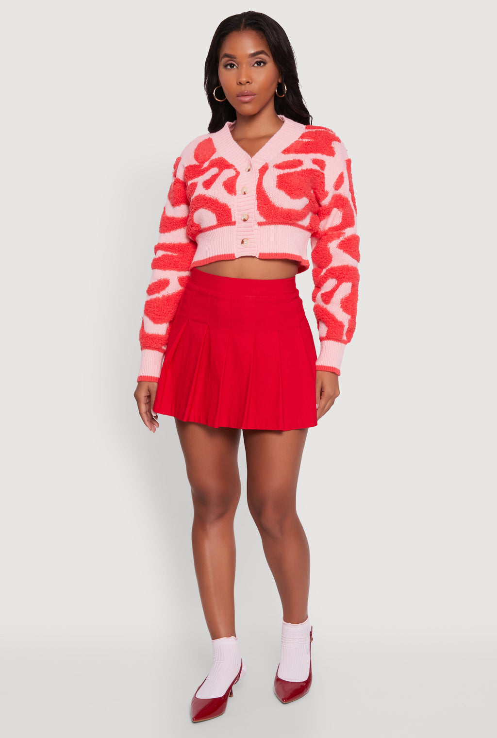 Tufted Knit Button Front Cropped Cardigan