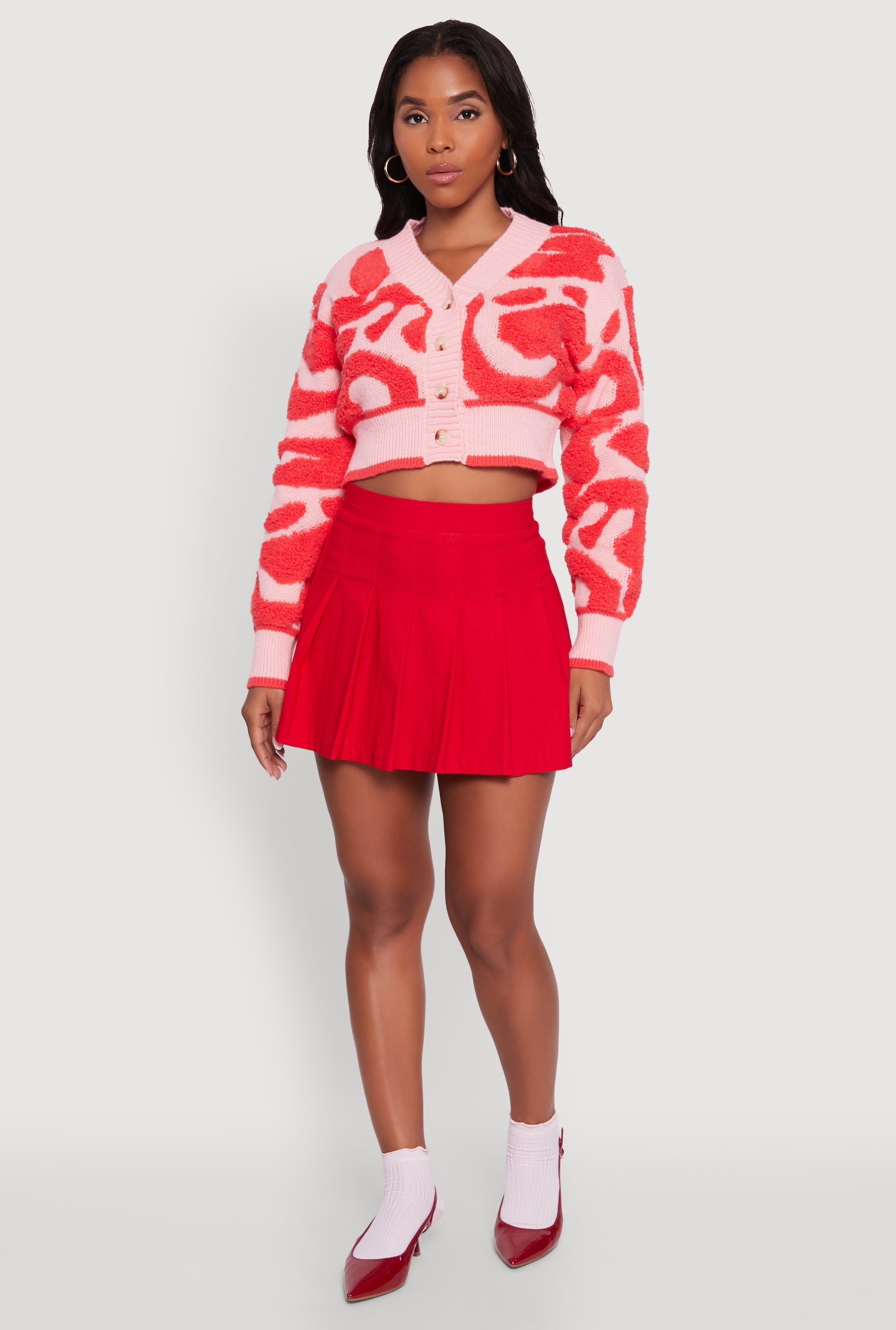 Tufted Knit Button Front Cropped Cardigan