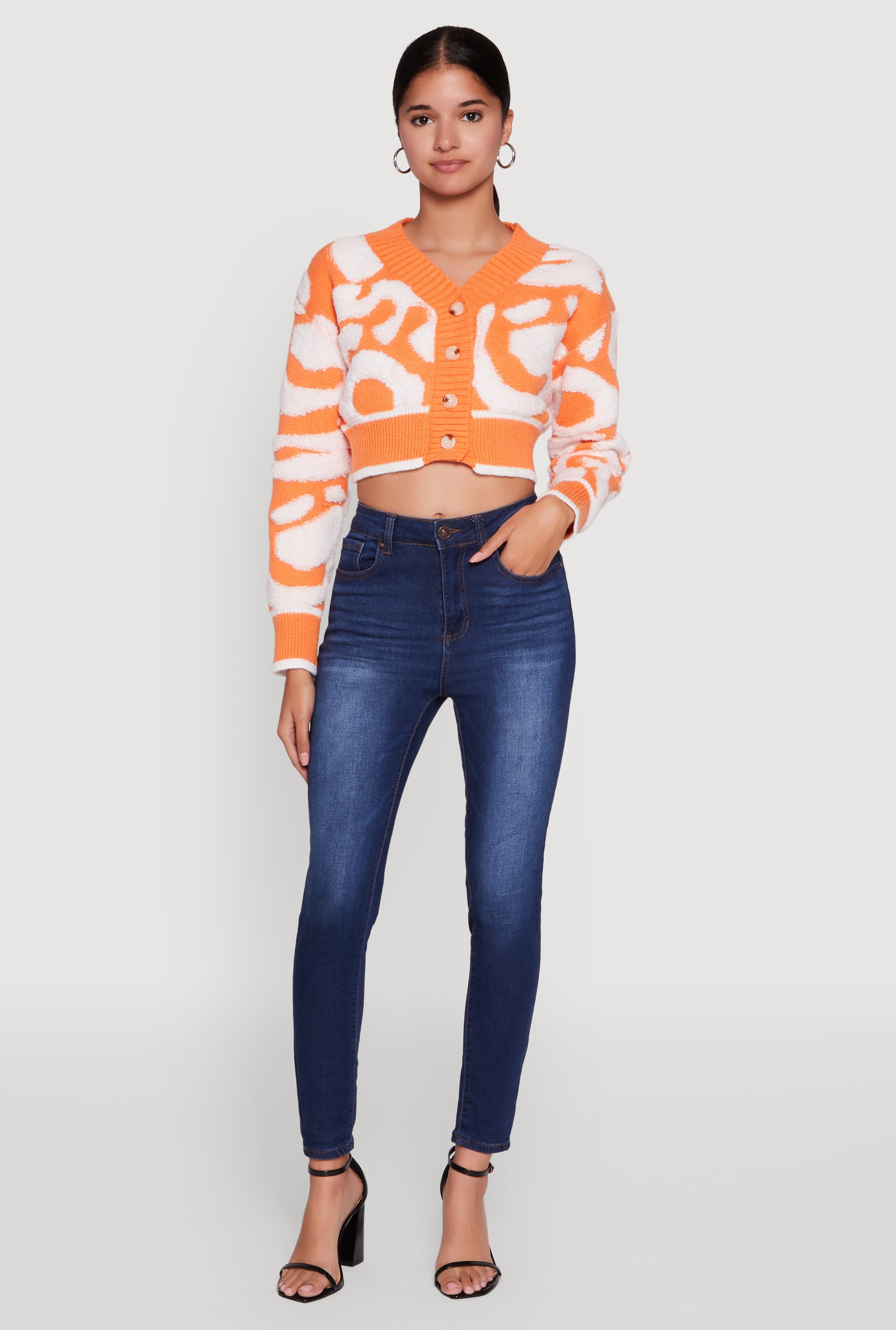 Tufted Knit Button Front Cropped Cardigan