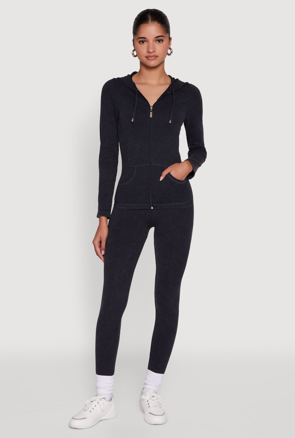 Seamless Rib Knit Acid Wash Leggings