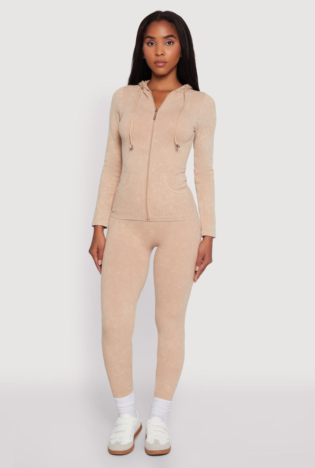 Seamless Rib Knit Acid Wash Leggings