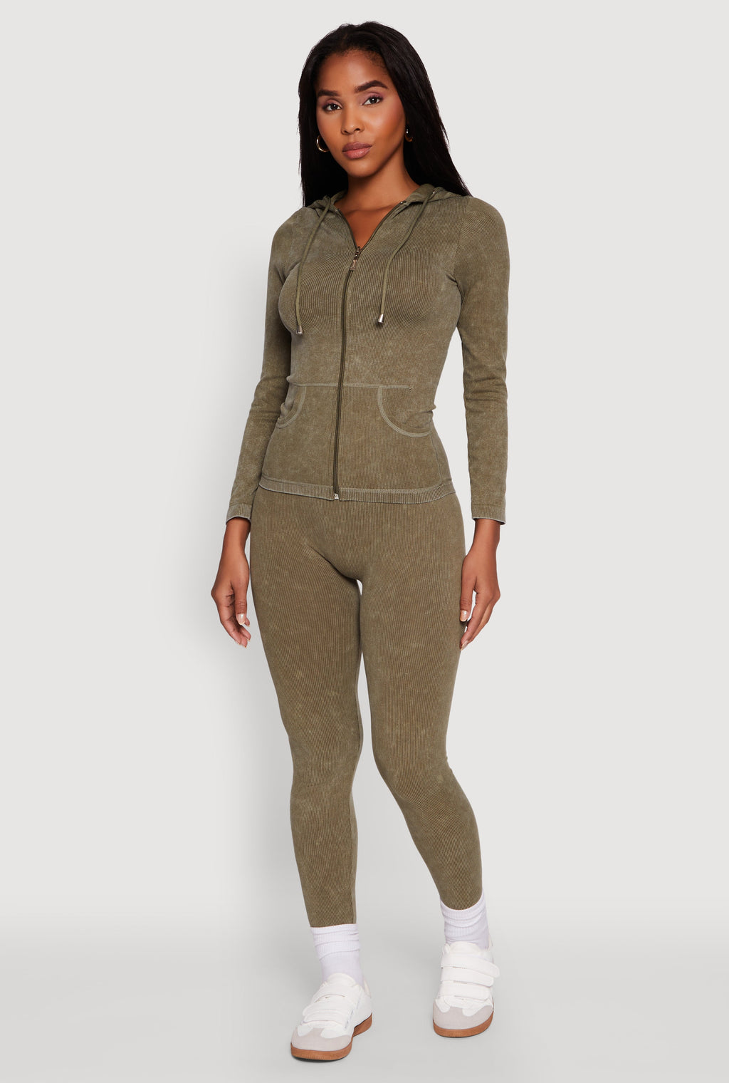 Seamless Rib Knit Acid Wash Leggings