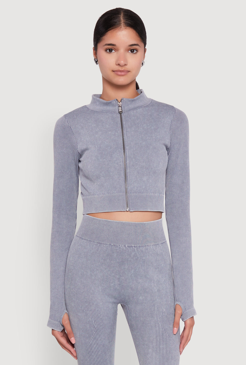 Seamless Ribbed Zip Front Cropped Track Jacket